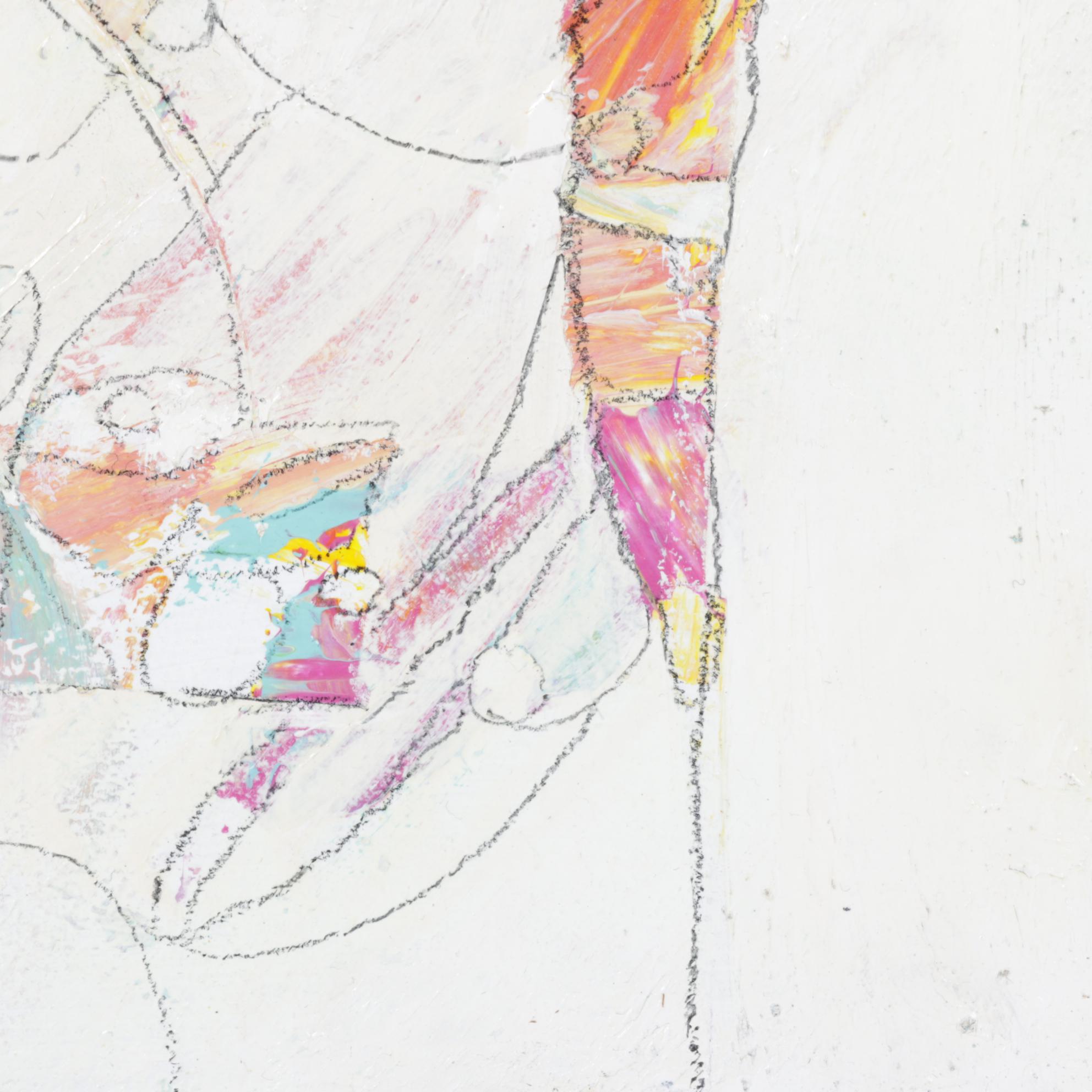 Lorri Y. Kelly Abstract Painted Wooden Tile in Pastel Tones