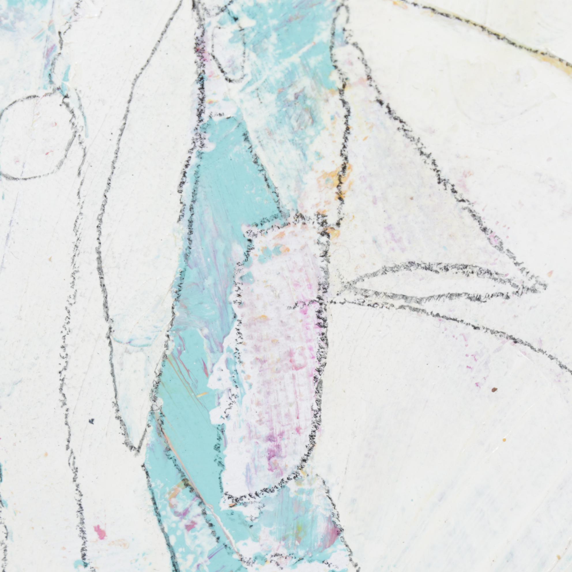 Lorri Y. Kelly Abstract Painted Wooden Tile in Pastel Tones