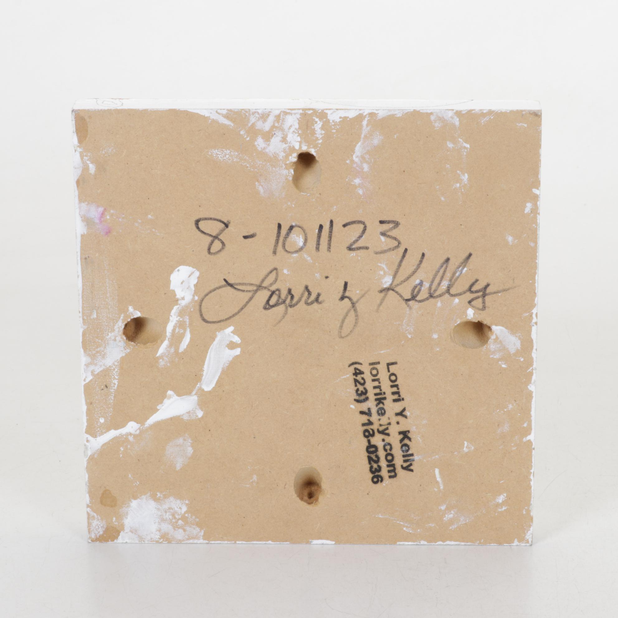 Lorri Y. Kelly Abstract Painted Wooden Tile in Pastel Tones