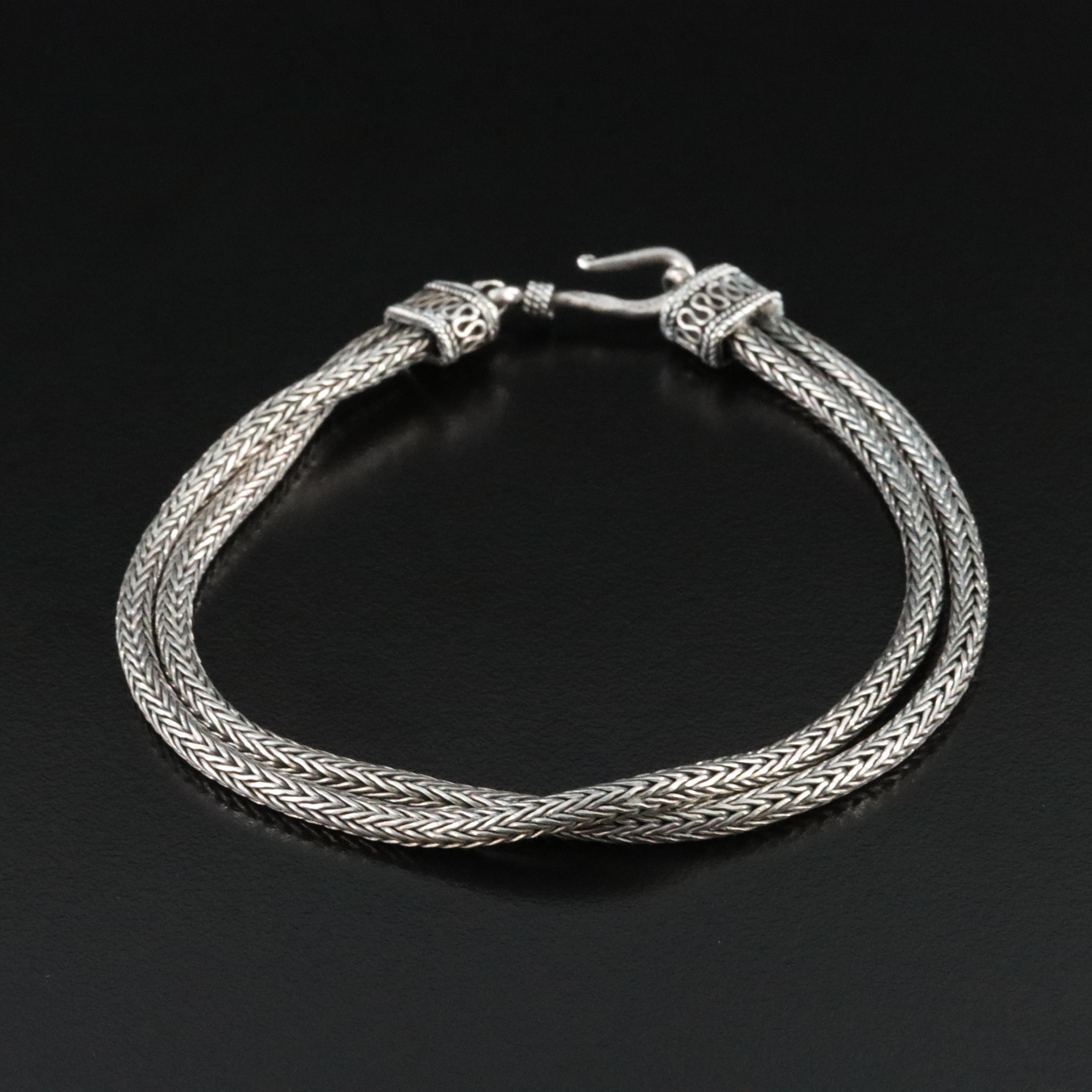 Sterling Double Foxtail Chain Bracelet