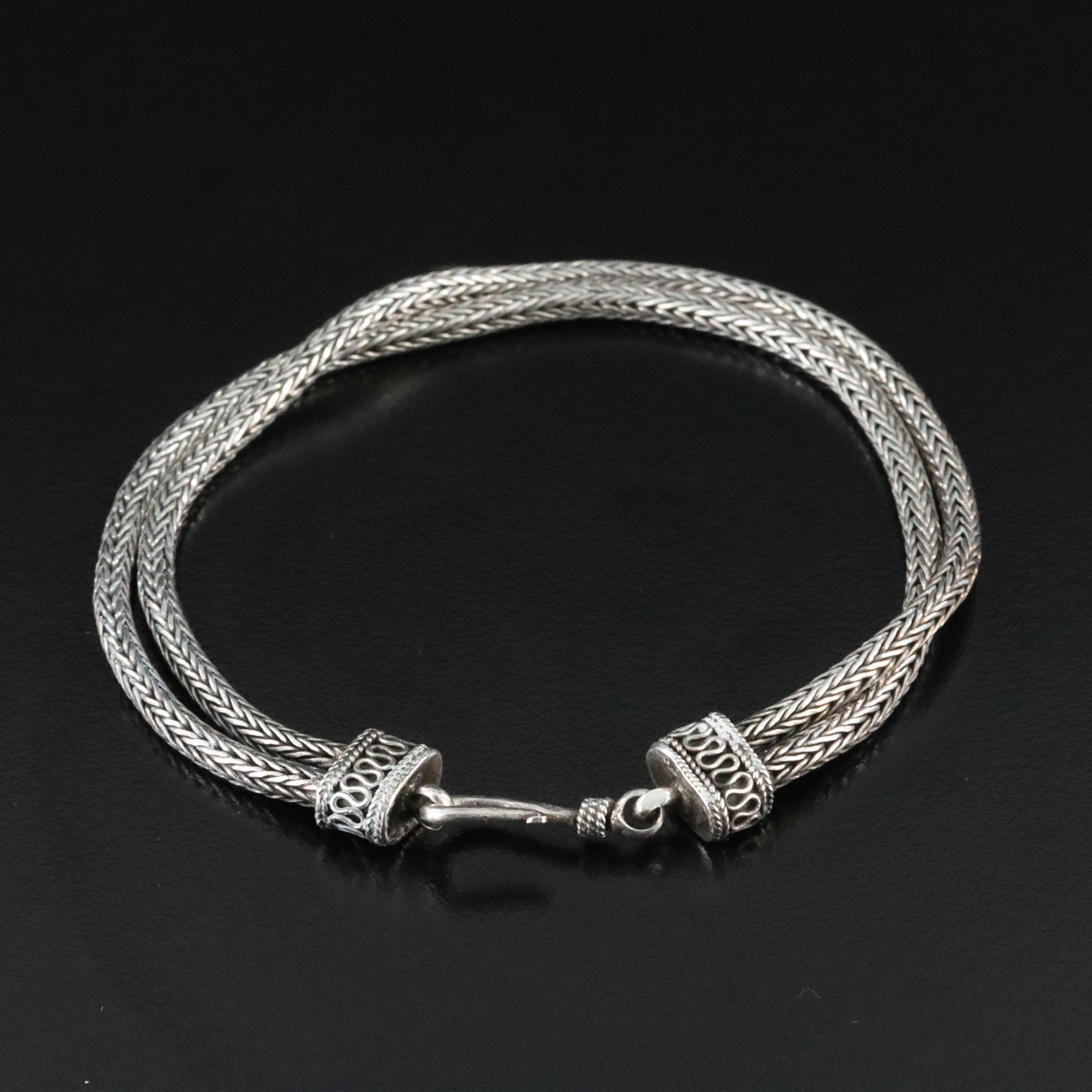 Sterling Double Foxtail Chain Bracelet
