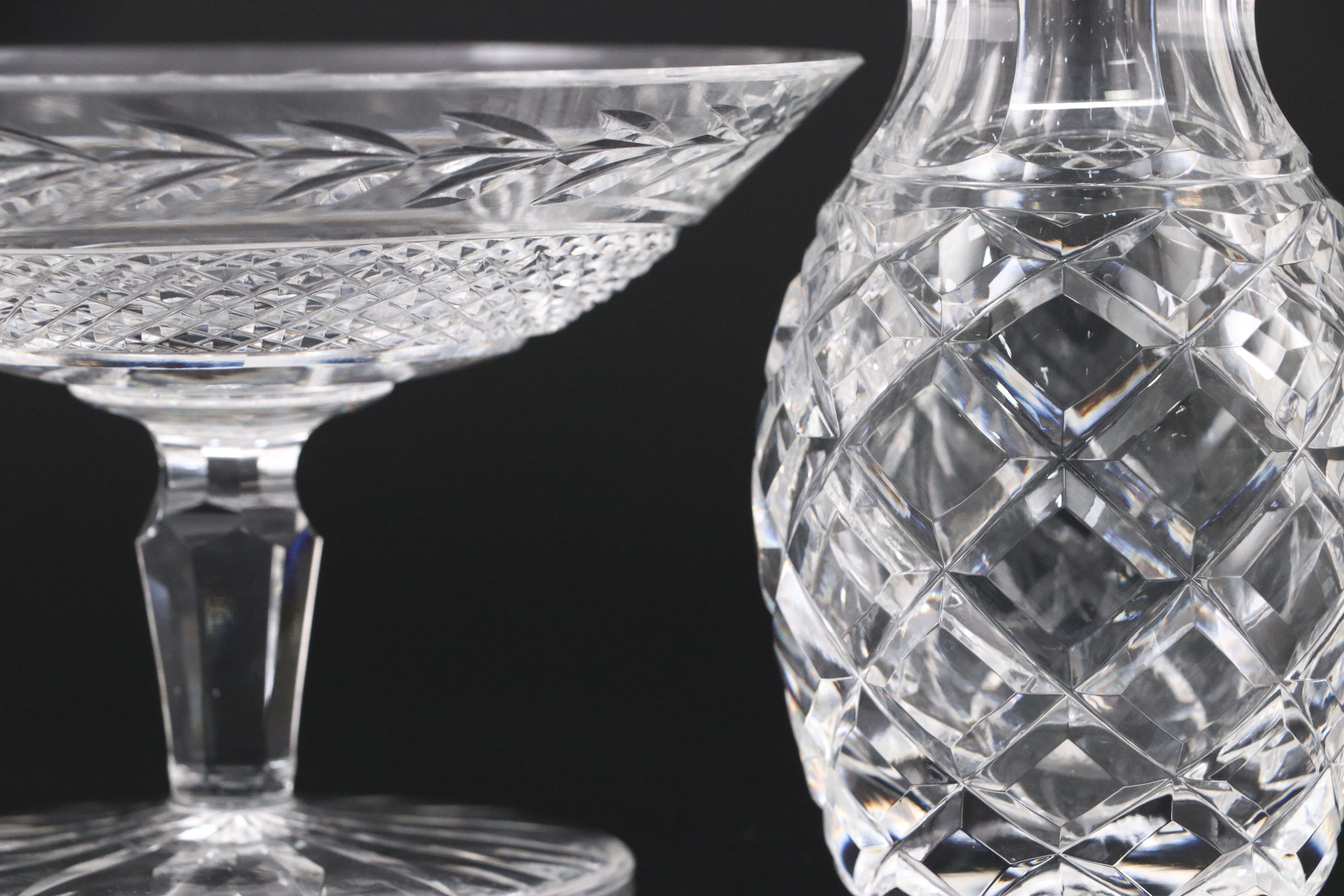 Waterford "Glandore" Crystal Compote and Vase with Fostoria Bowl and Other Glass