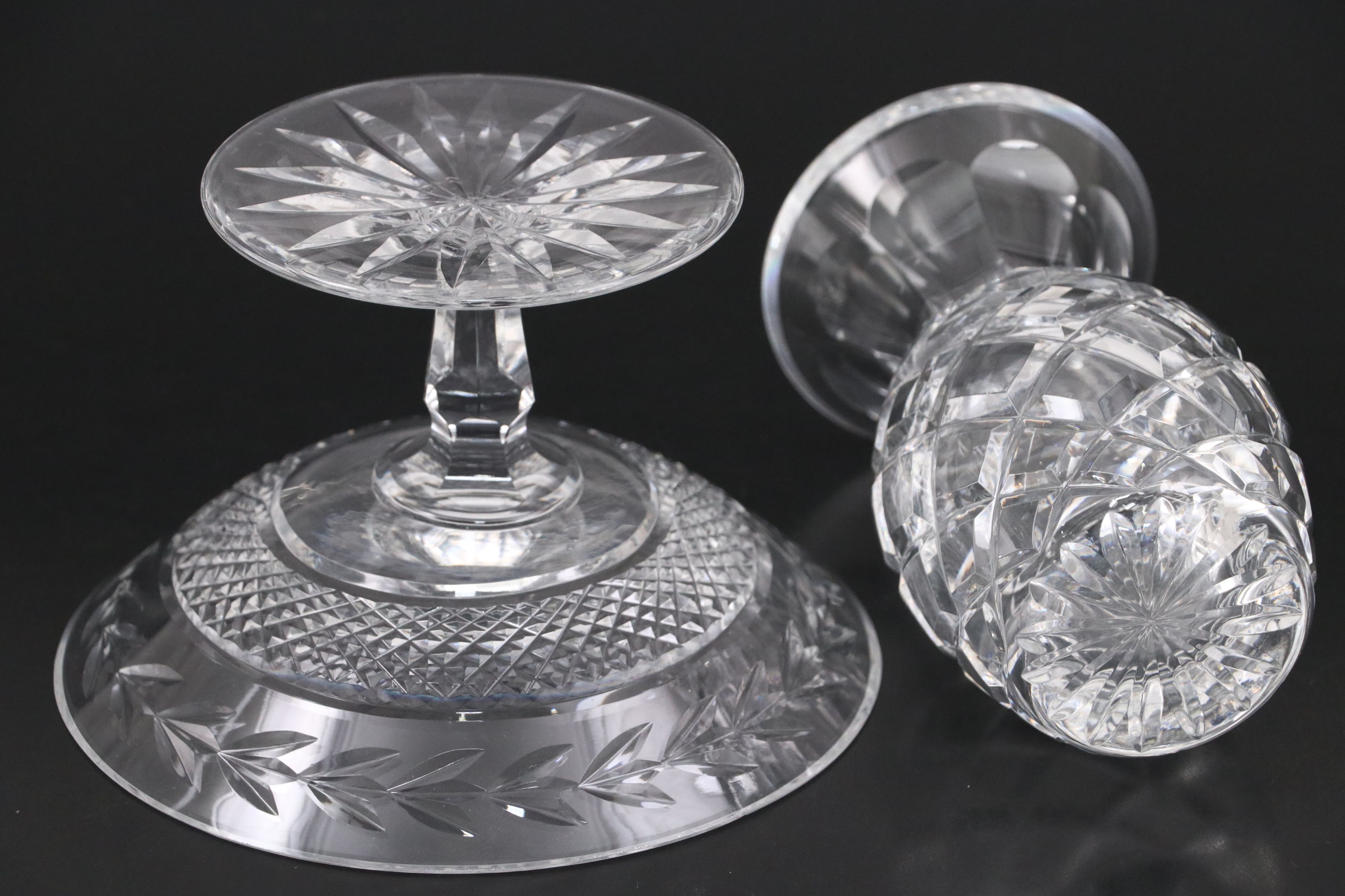 Waterford "Glandore" Crystal Compote and Vase with Fostoria Bowl and Other Glass
