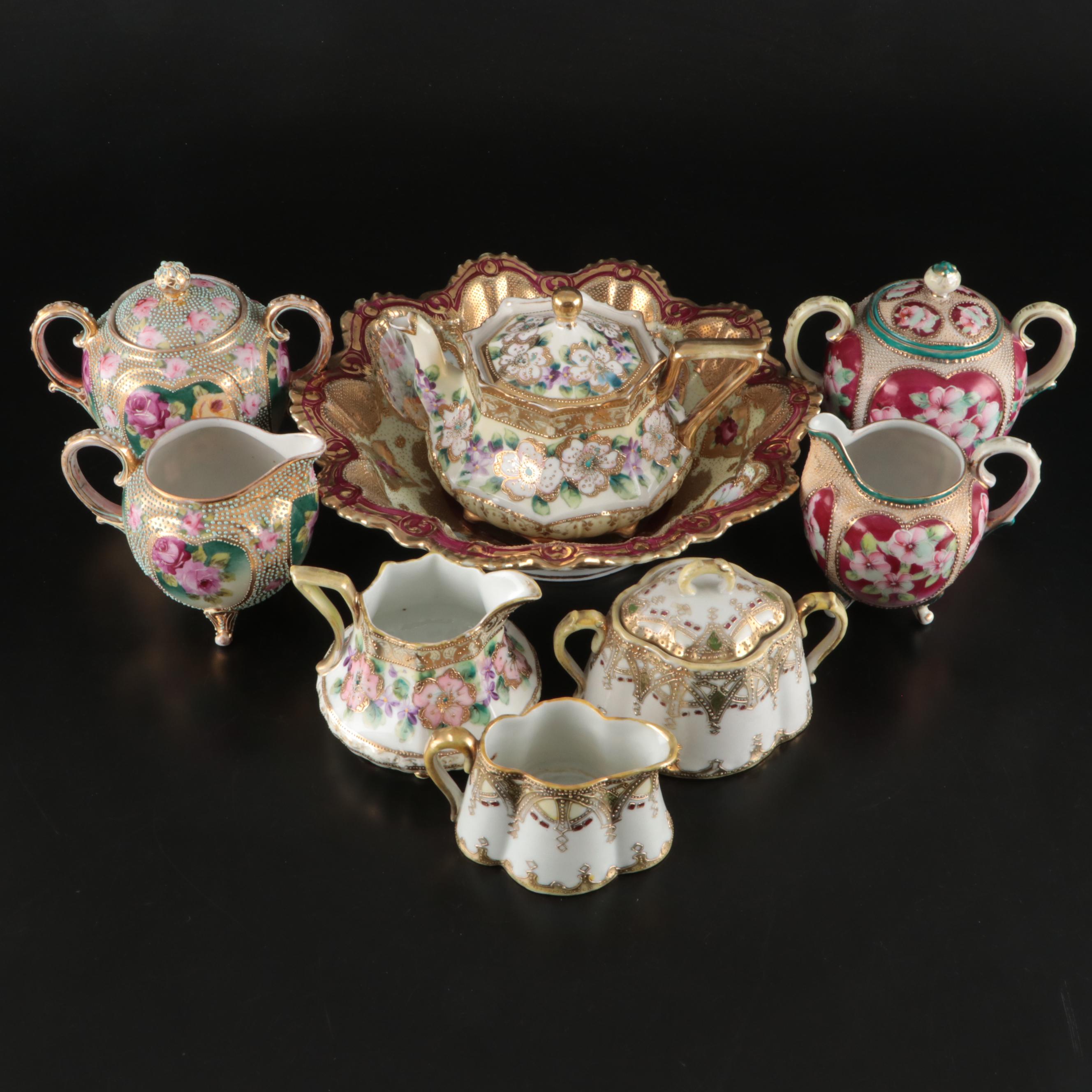 Nippon Porcelain Moriage Accented Creamer and Sugar Sets and Other Tableware