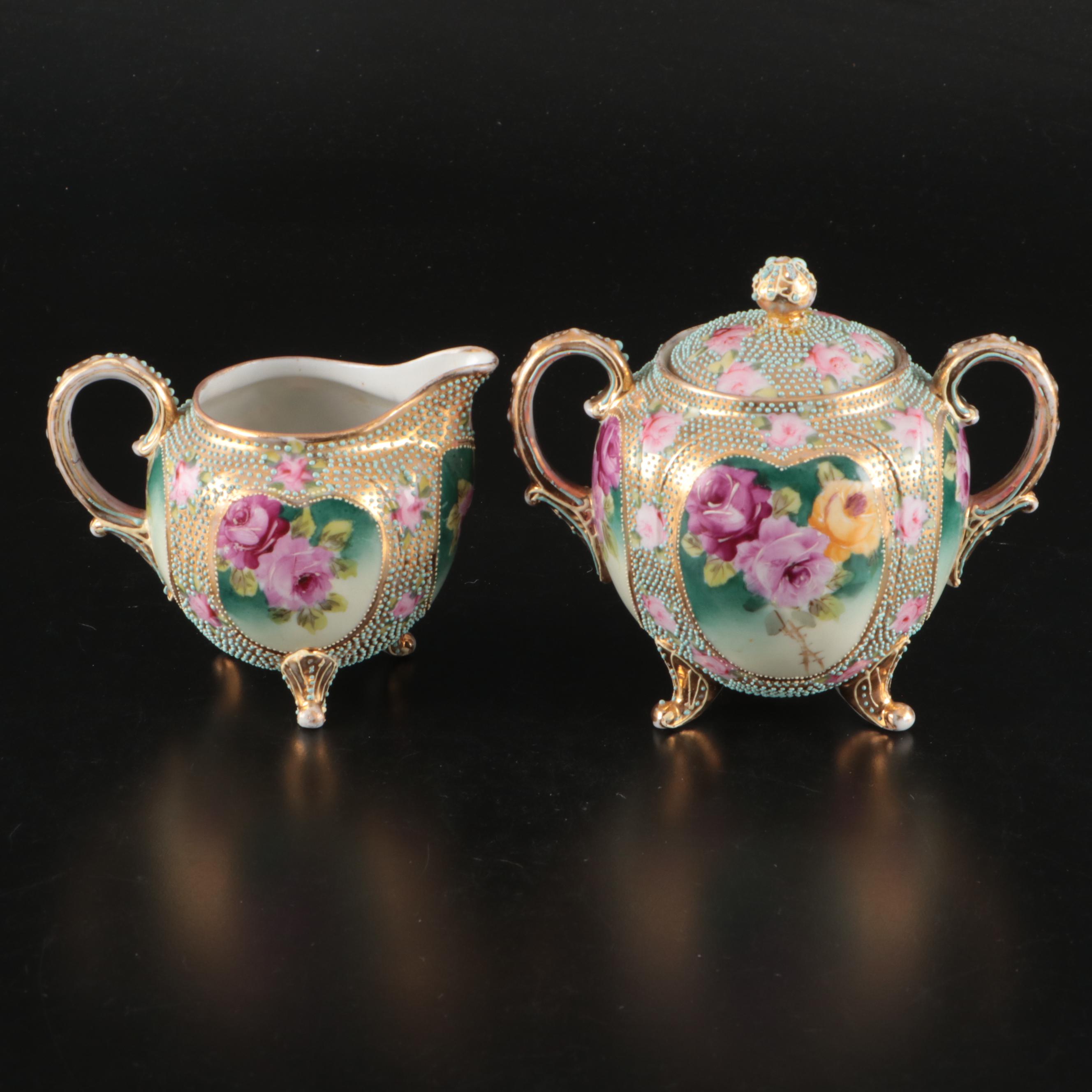 Nippon Porcelain Moriage Accented Creamer and Sugar Sets and Other Tableware