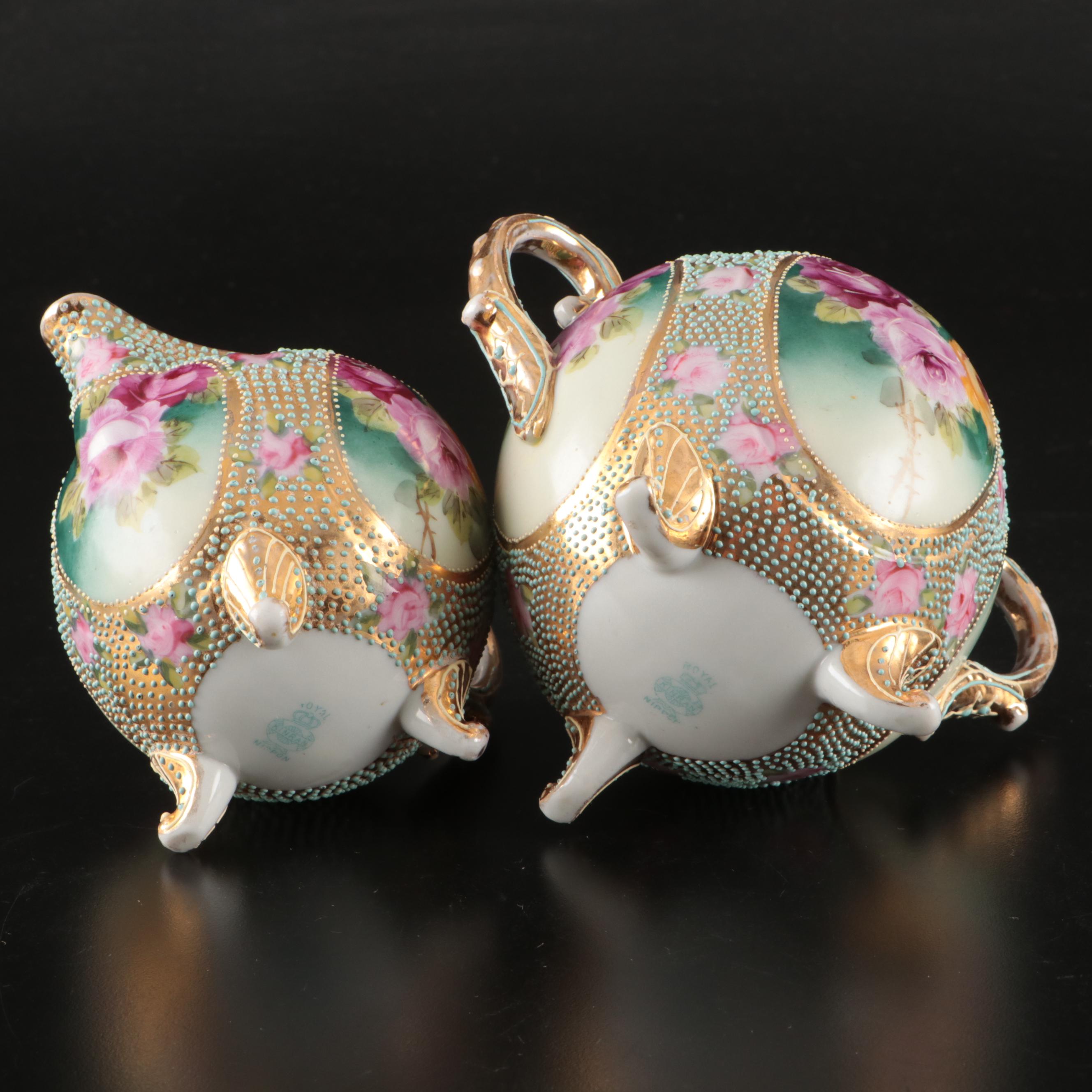 Nippon Porcelain Moriage Accented Creamer and Sugar Sets and Other Tableware