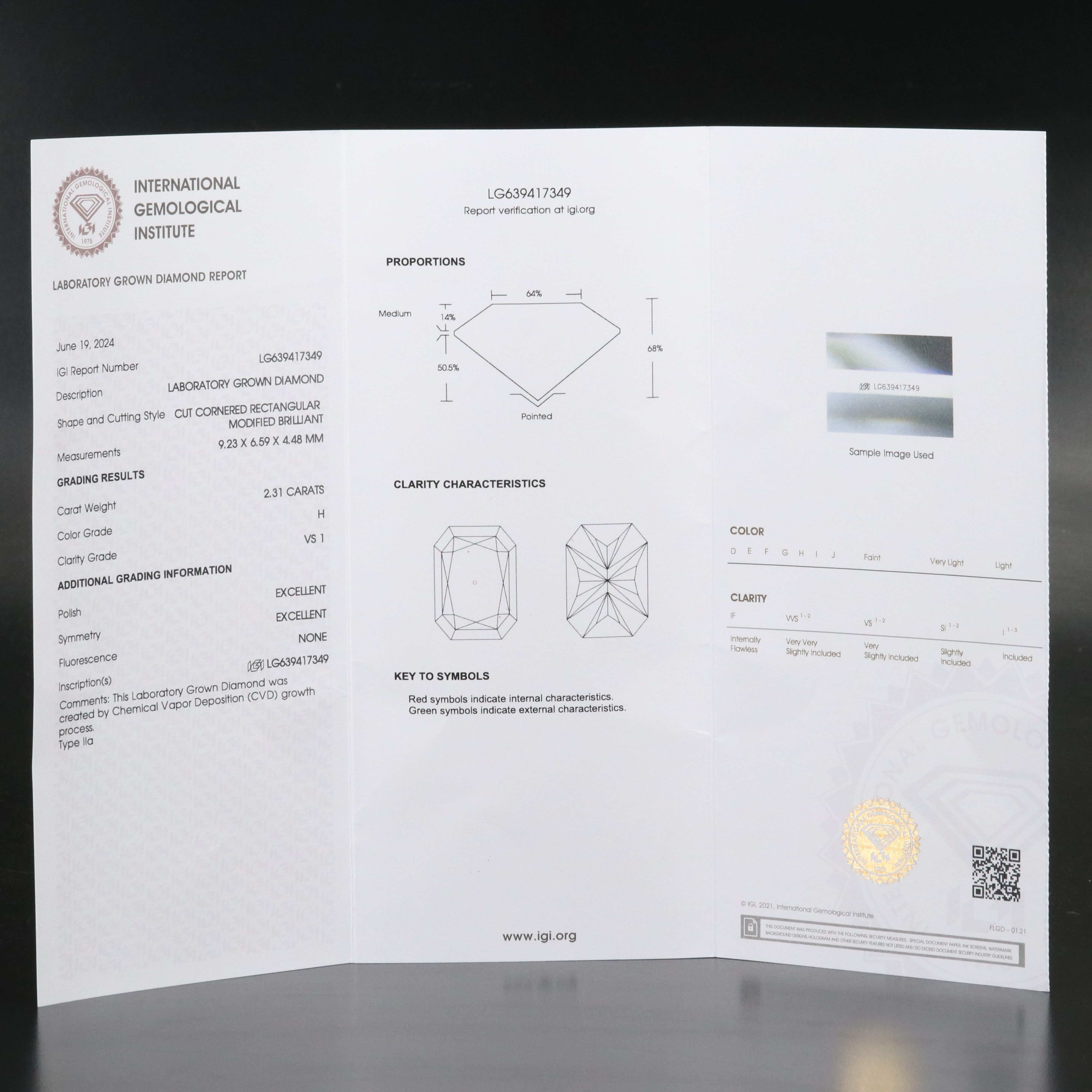 Loose 2.31 CT Lab Grown Diamond with IGI Report