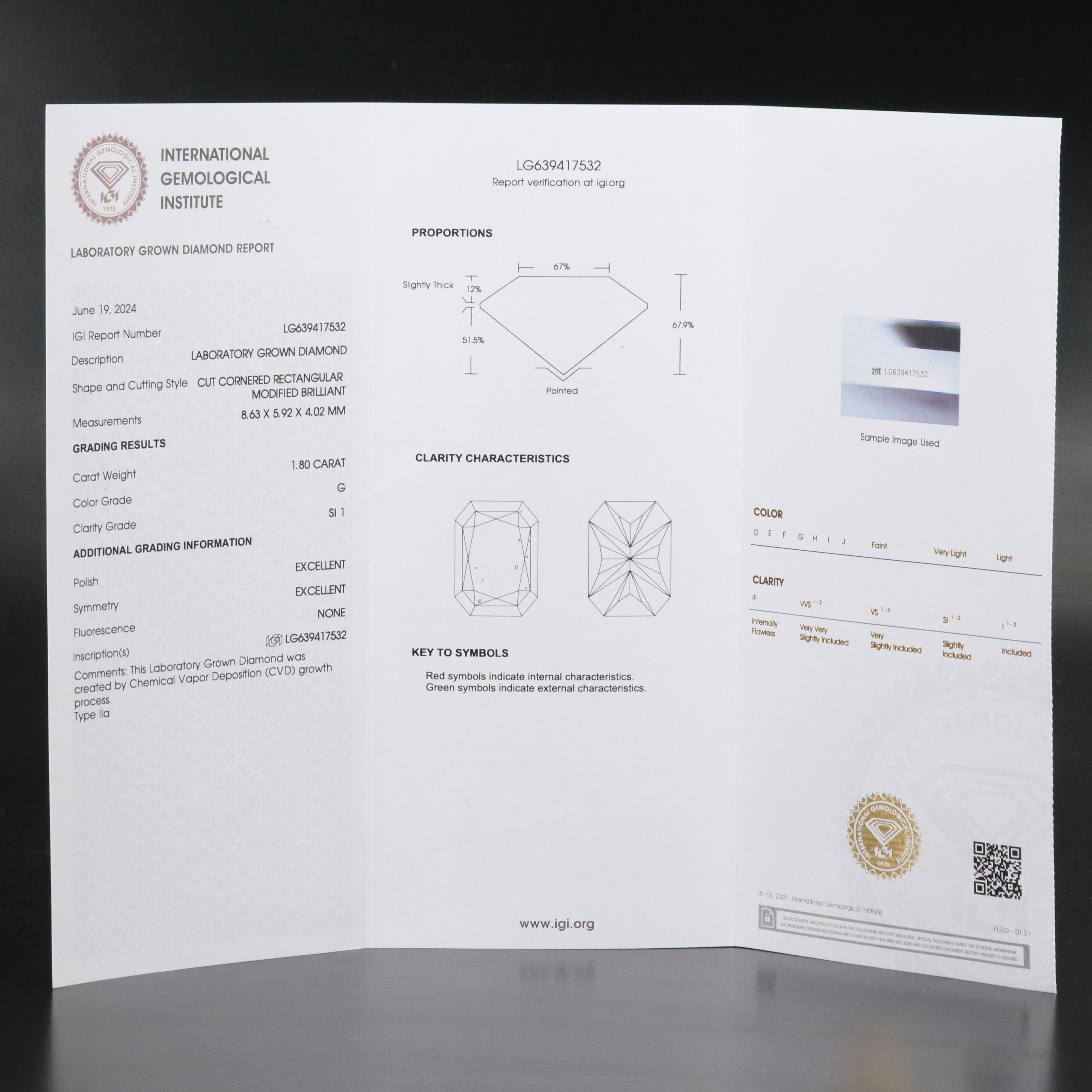 Loose 1.80 CT Lab Grown Diamond with IGI Report