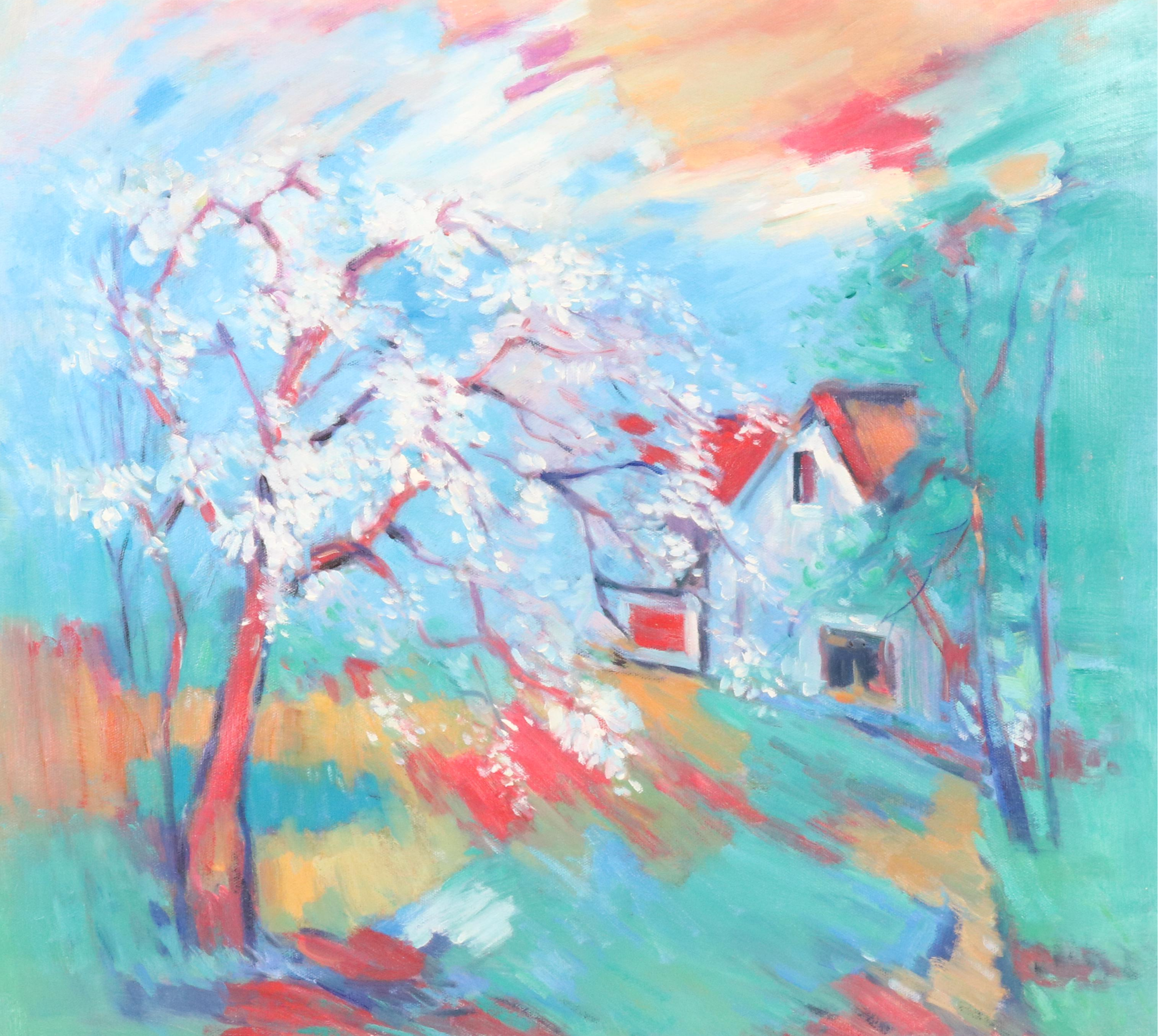 N. Ming Fauvist Inspired Oil Painting of Blossoming Tree, 21st Century