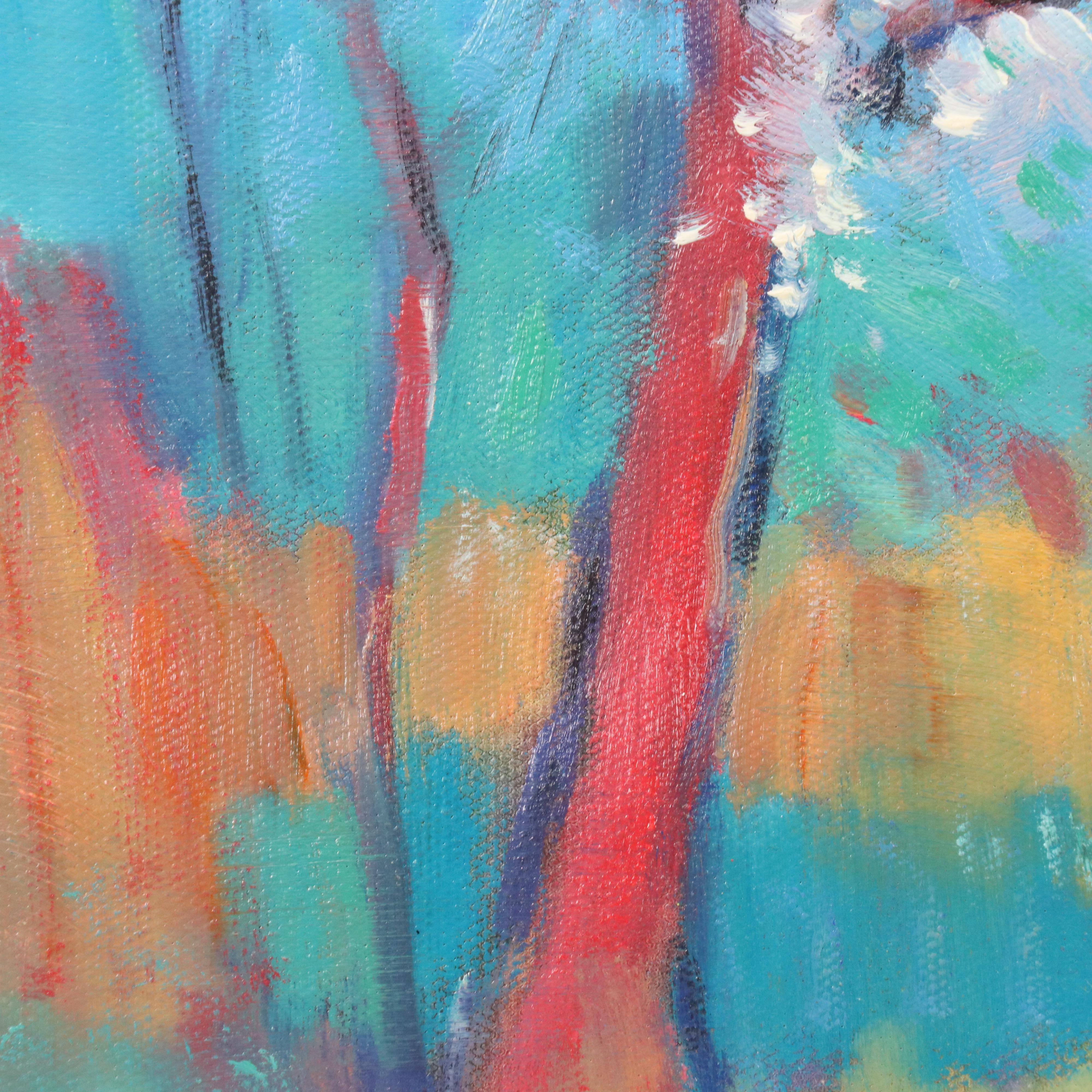 N. Ming Fauvist Inspired Oil Painting of Blossoming Tree, 21st Century