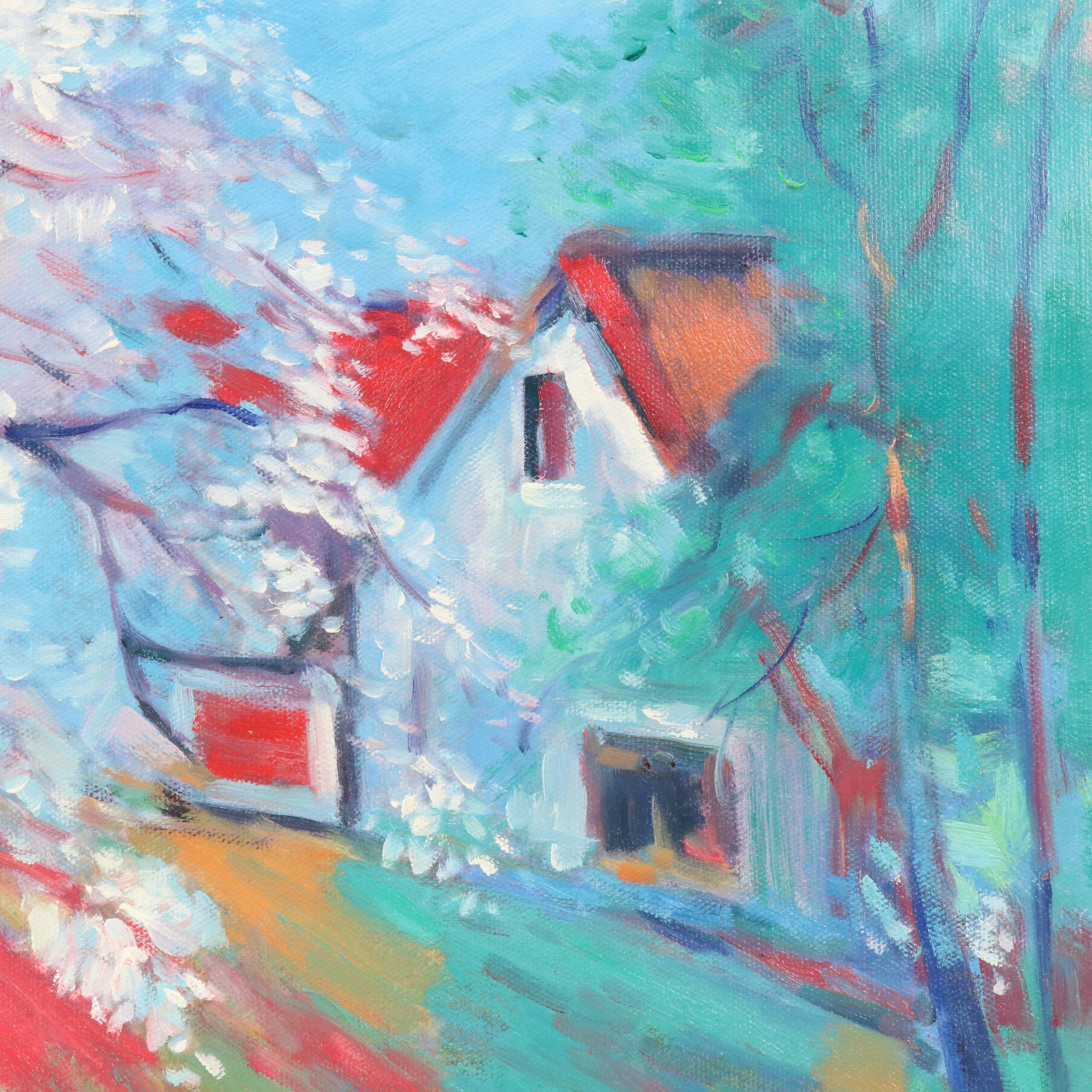 N. Ming Fauvist Inspired Oil Painting of Blossoming Tree, 21st Century