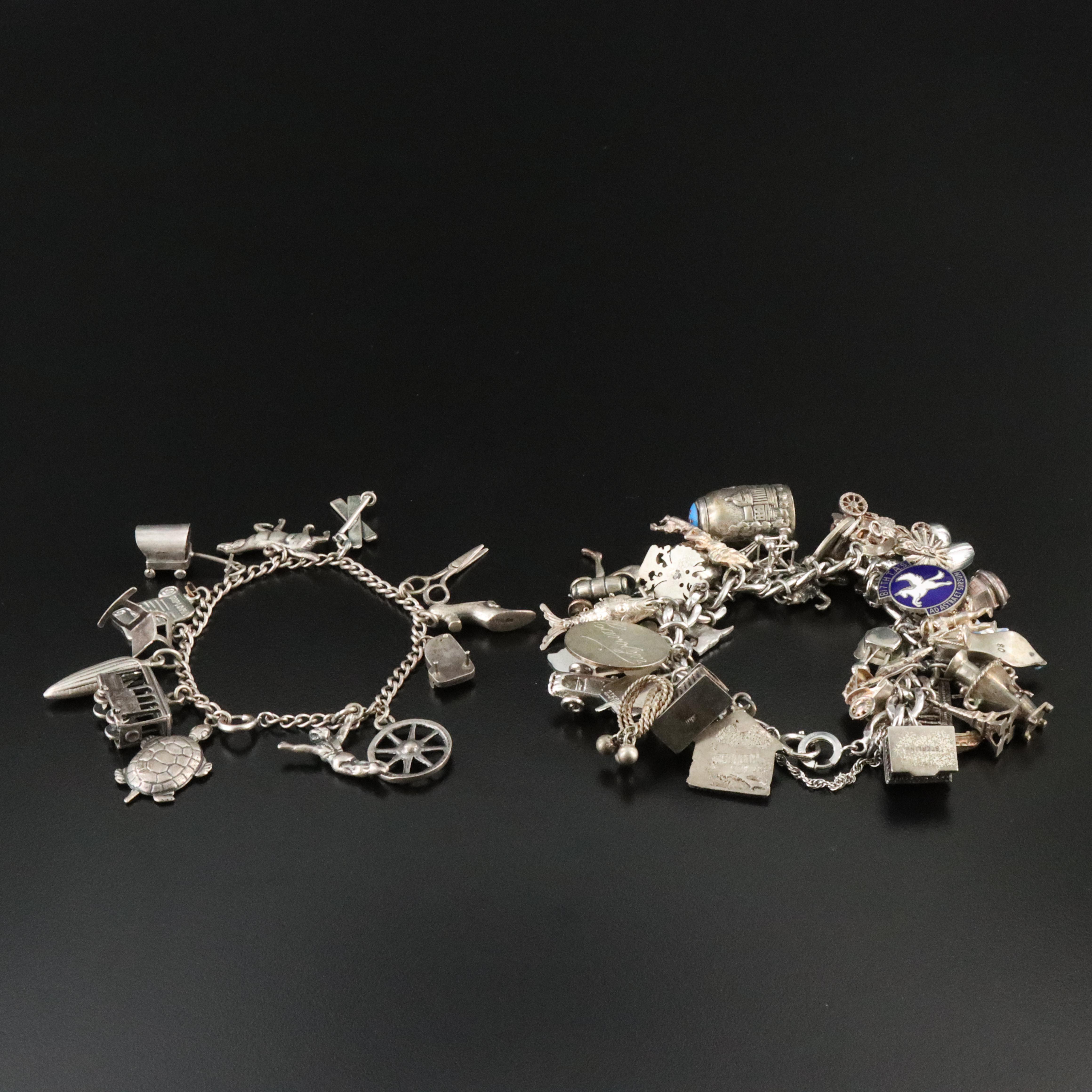 Charm Bracelets Including Vintage, Articulated, Travel and Sterling