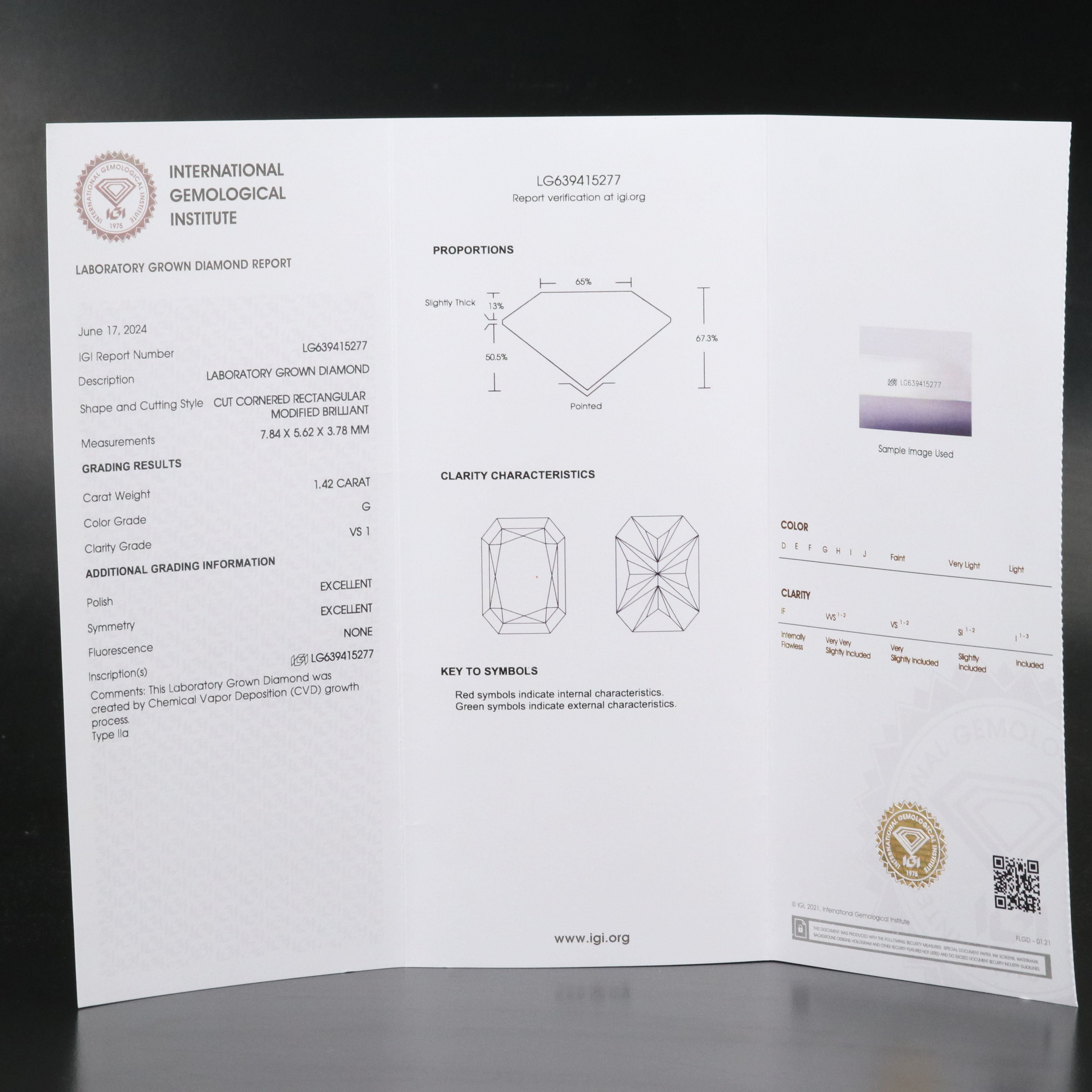 Loose 1.42 CT Lab Grown Diamond with IGI Report