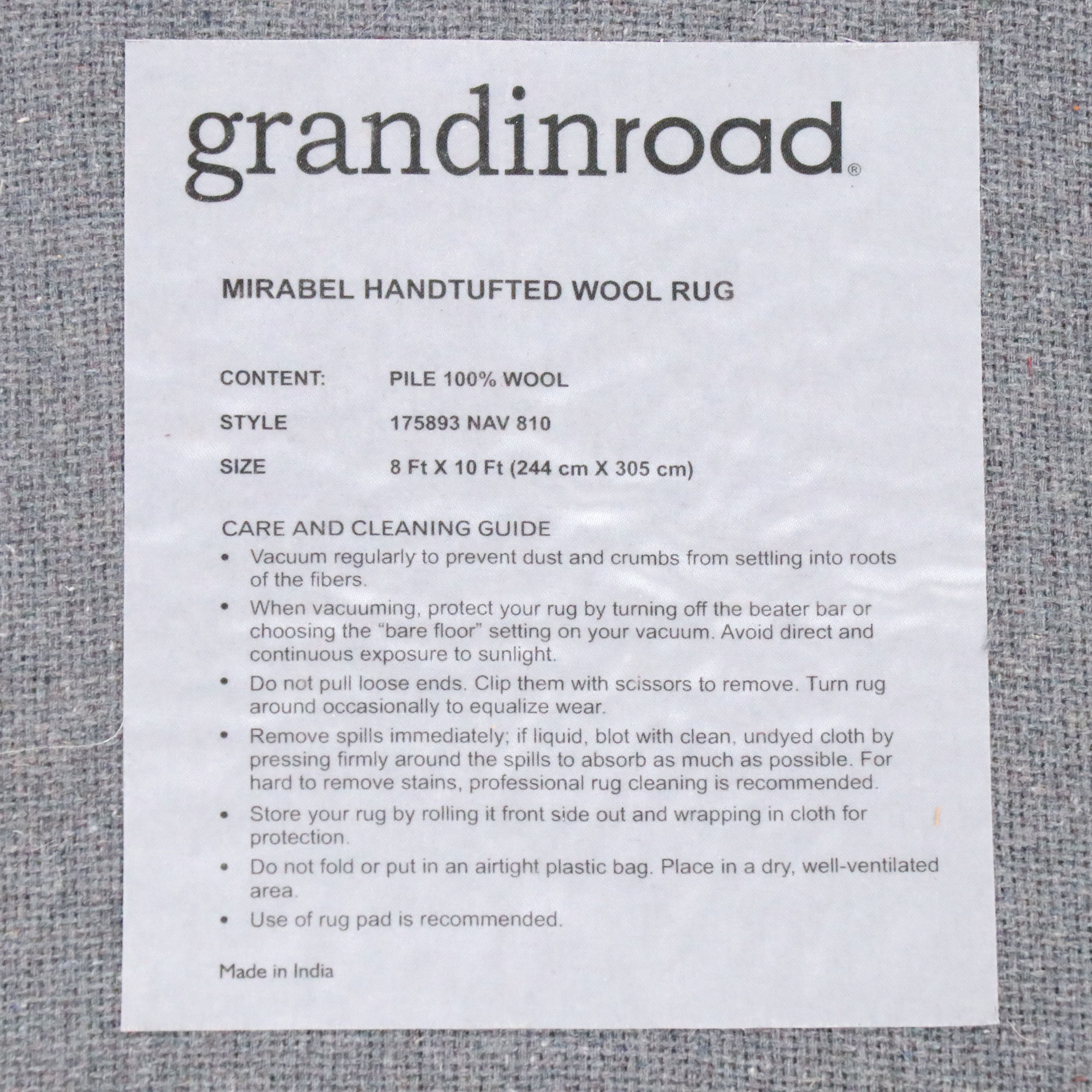 8' x 9'11 Hand-Tufted Grandinroad "Mirabel" Area Rug