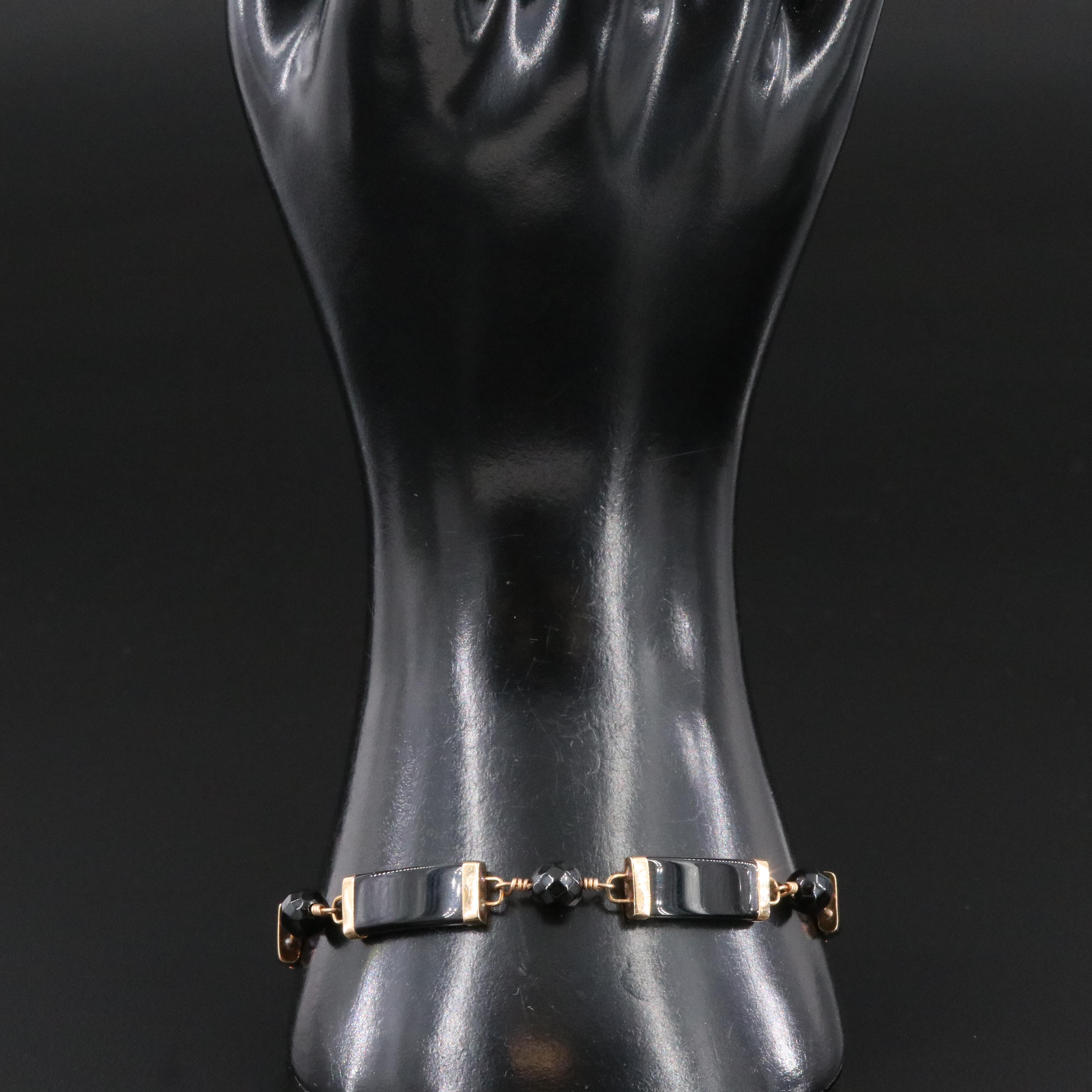 14K Black Onyx Bracelet with Chinese Good Fortune Clasp