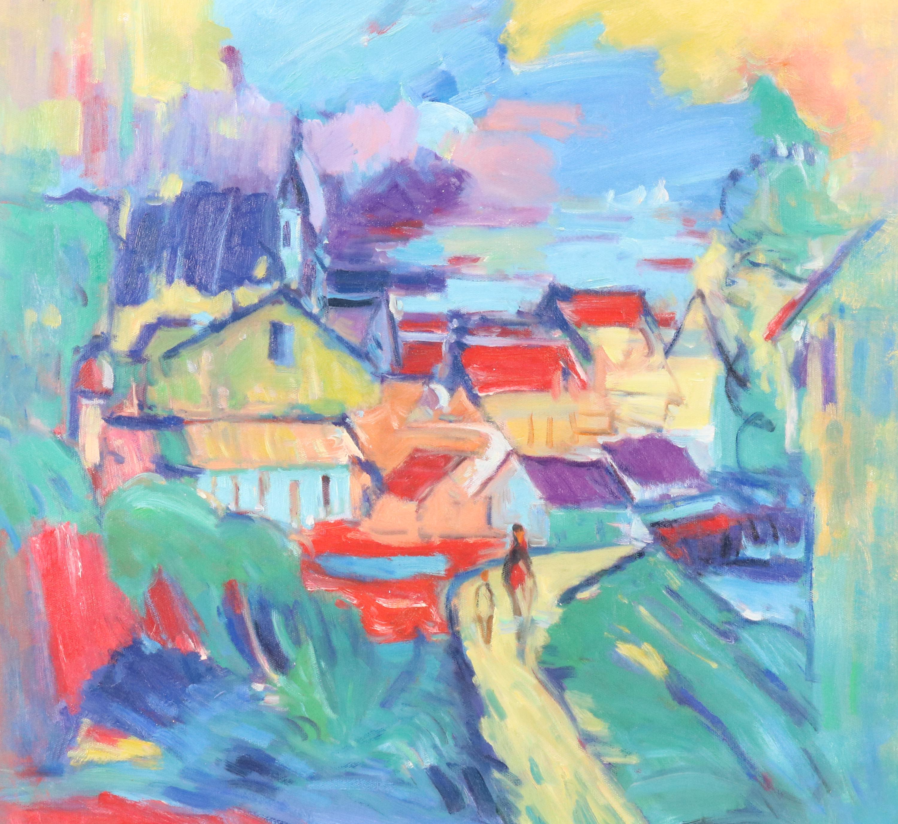 N. Ming Fauvist Inspired Oil Painting of Townscape, 21st Century