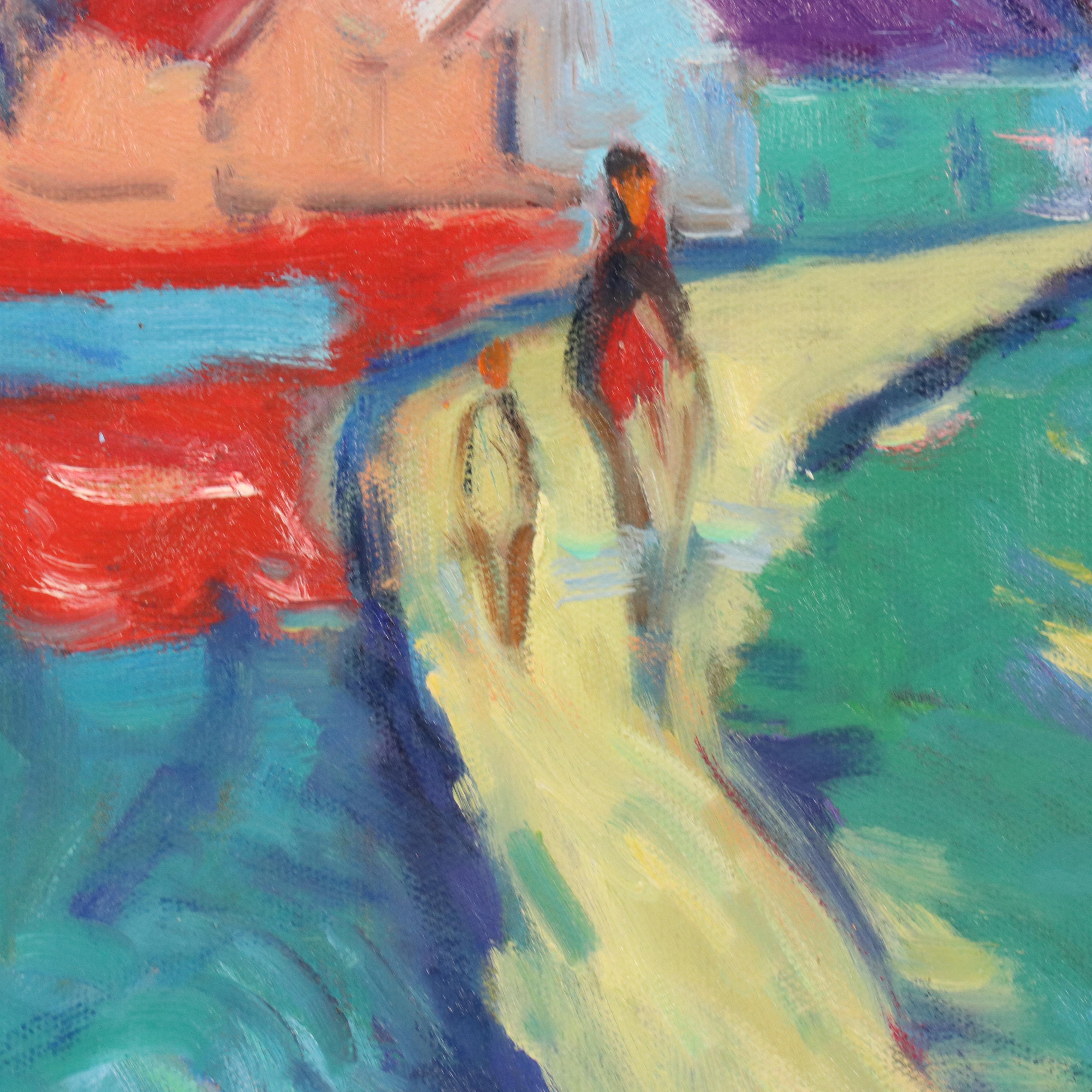 N. Ming Fauvist Inspired Oil Painting of Townscape, 21st Century