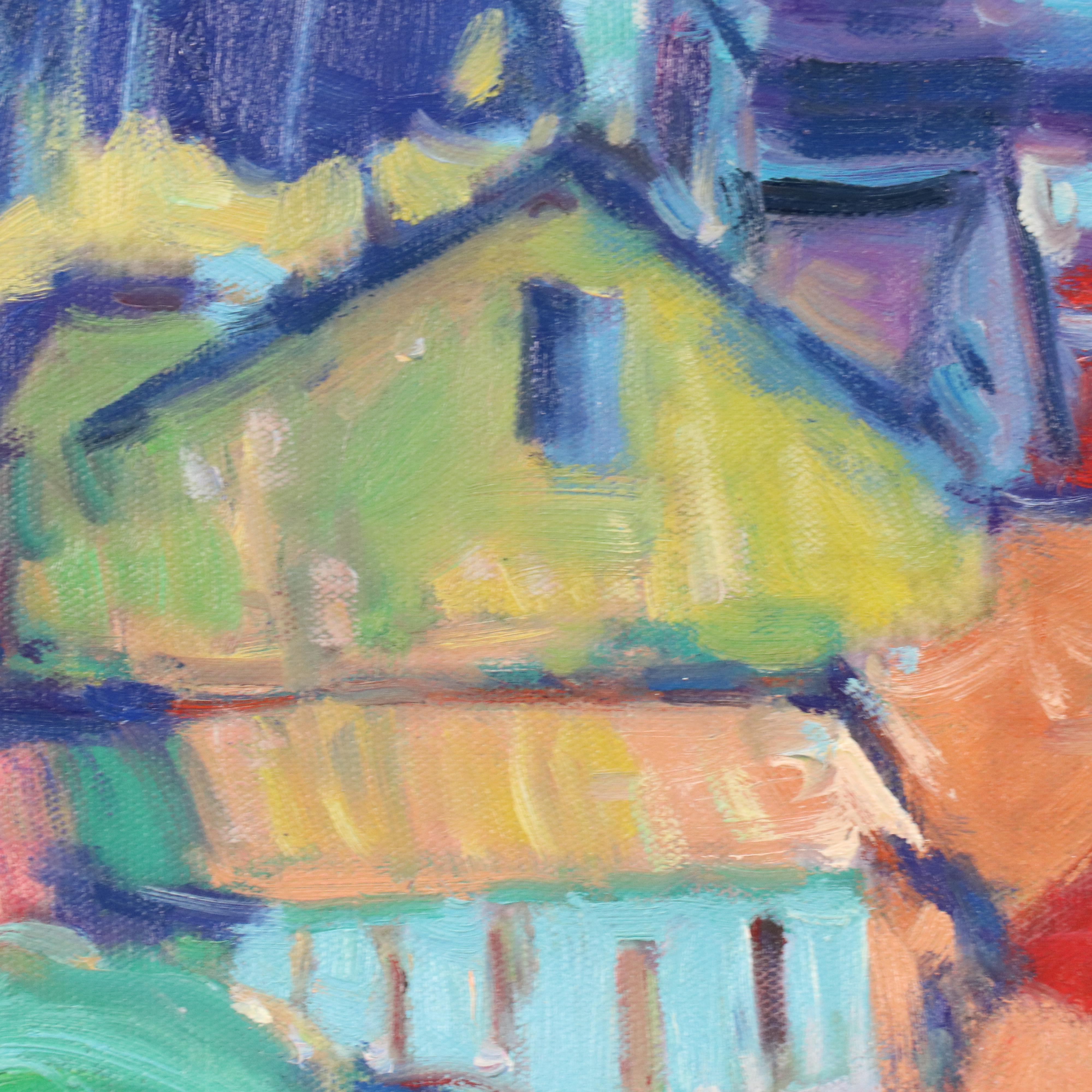 N. Ming Fauvist Inspired Oil Painting of Townscape, 21st Century