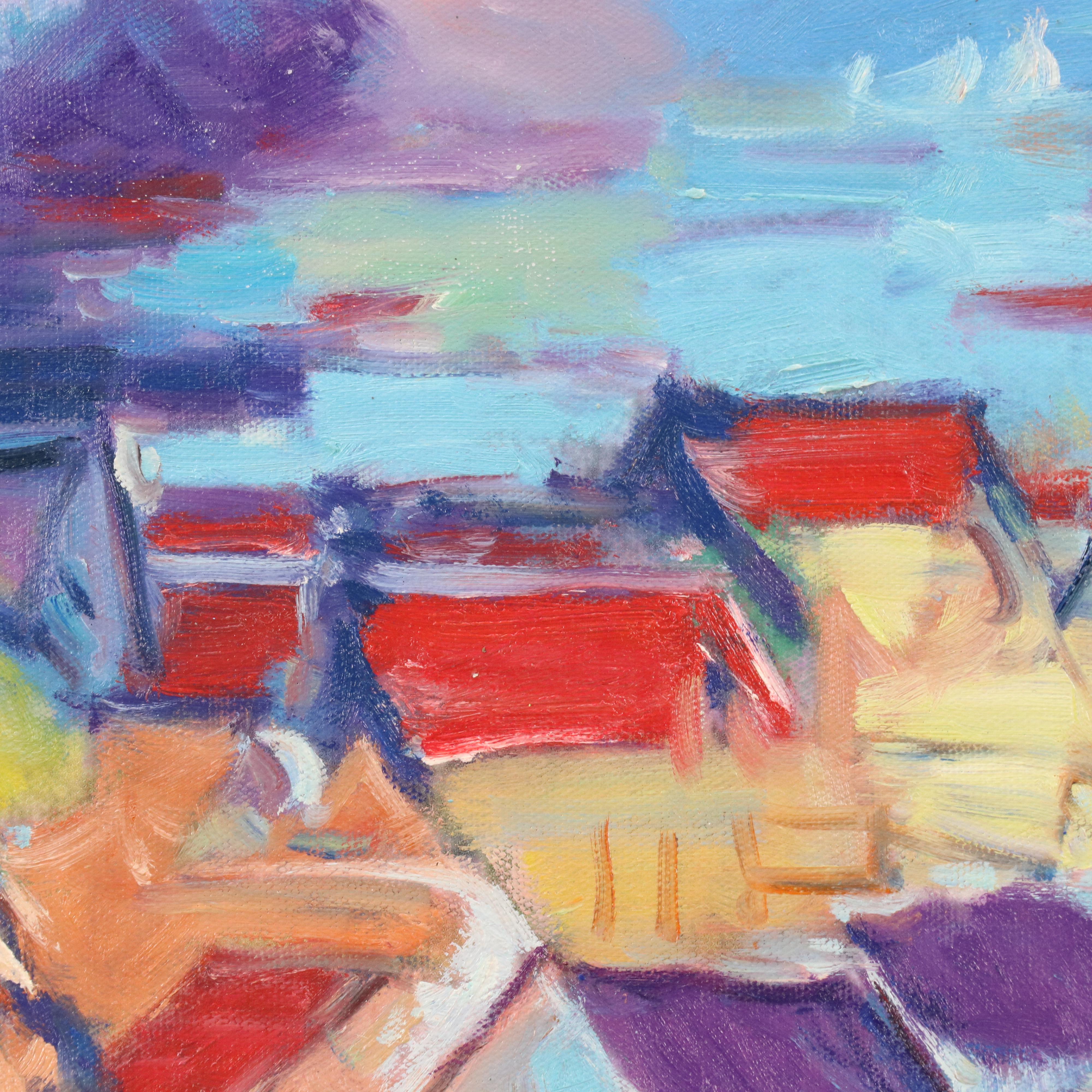 N. Ming Fauvist Inspired Oil Painting of Townscape, 21st Century