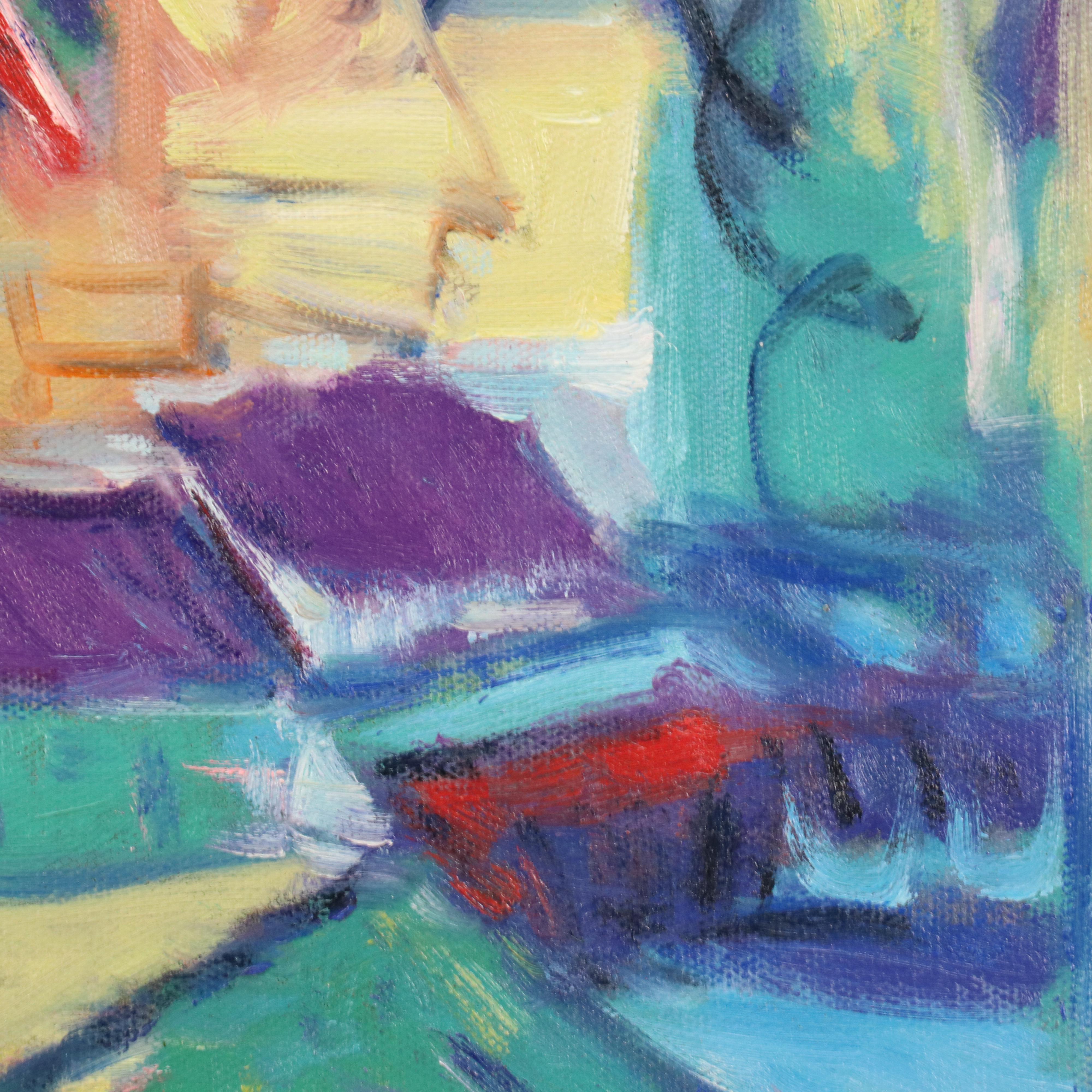 N. Ming Fauvist Inspired Oil Painting of Townscape, 21st Century