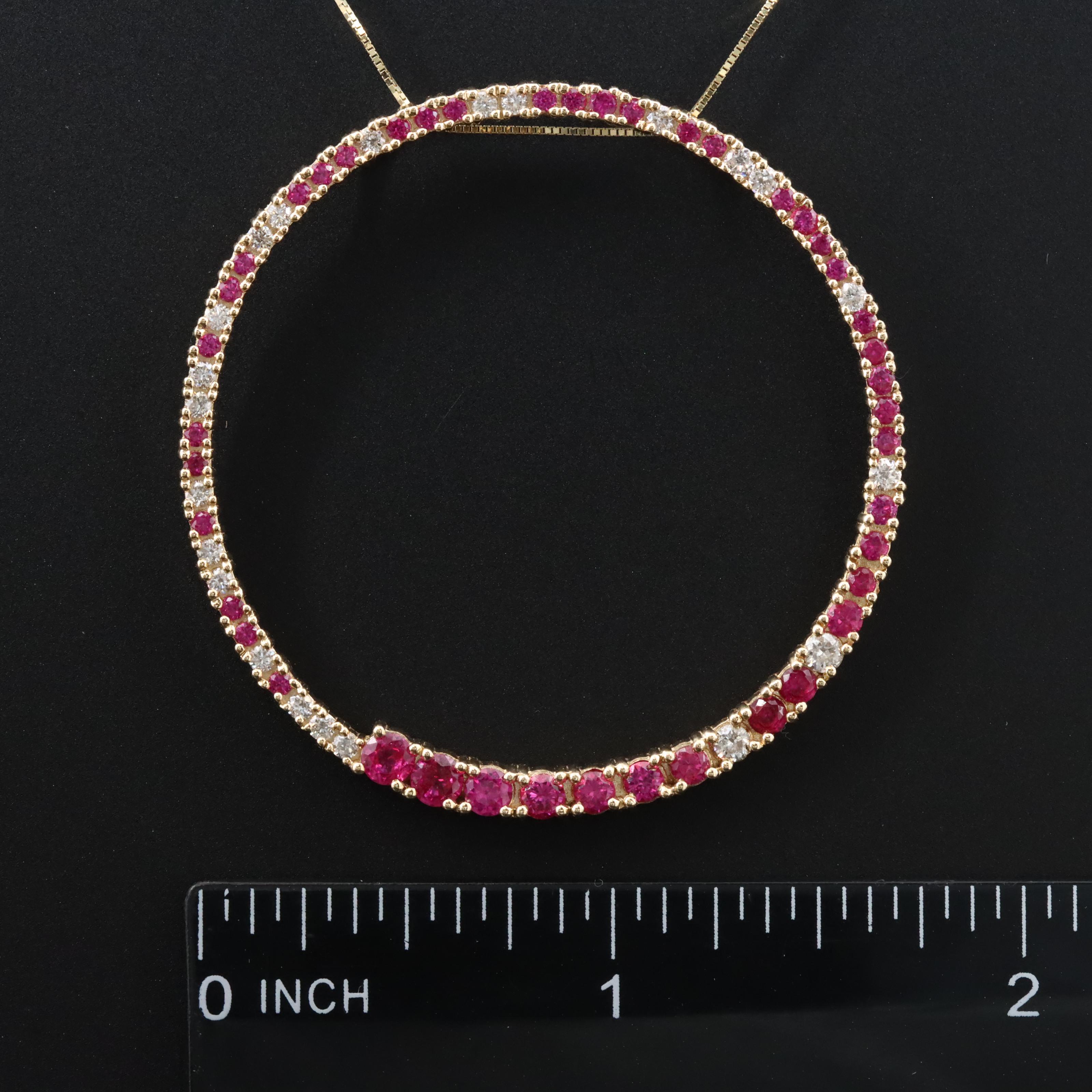 14K Ruby and Diamond Circle Pendant Necklace