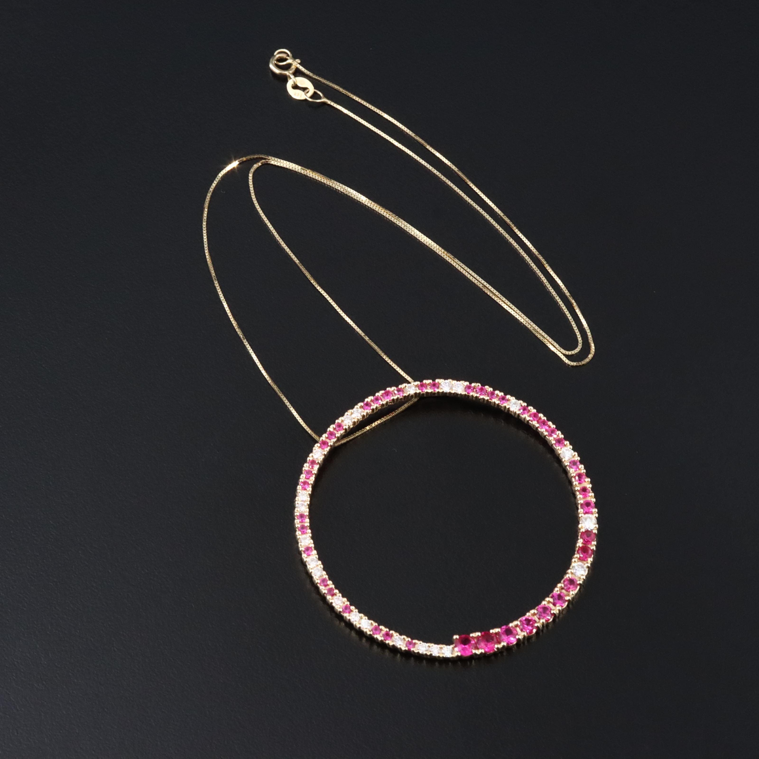 14K Ruby and Diamond Circle Pendant Necklace