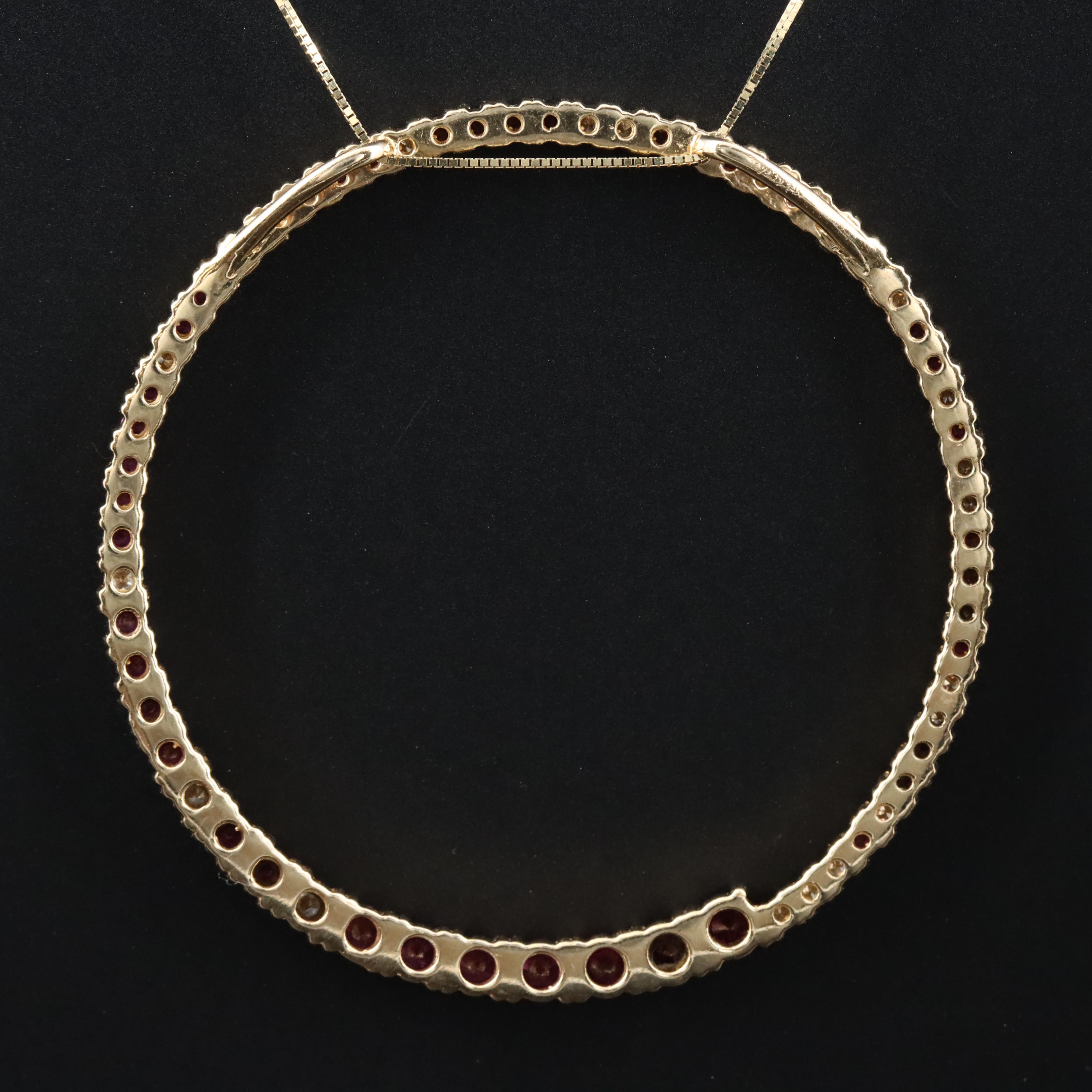14K Ruby and Diamond Circle Pendant Necklace
