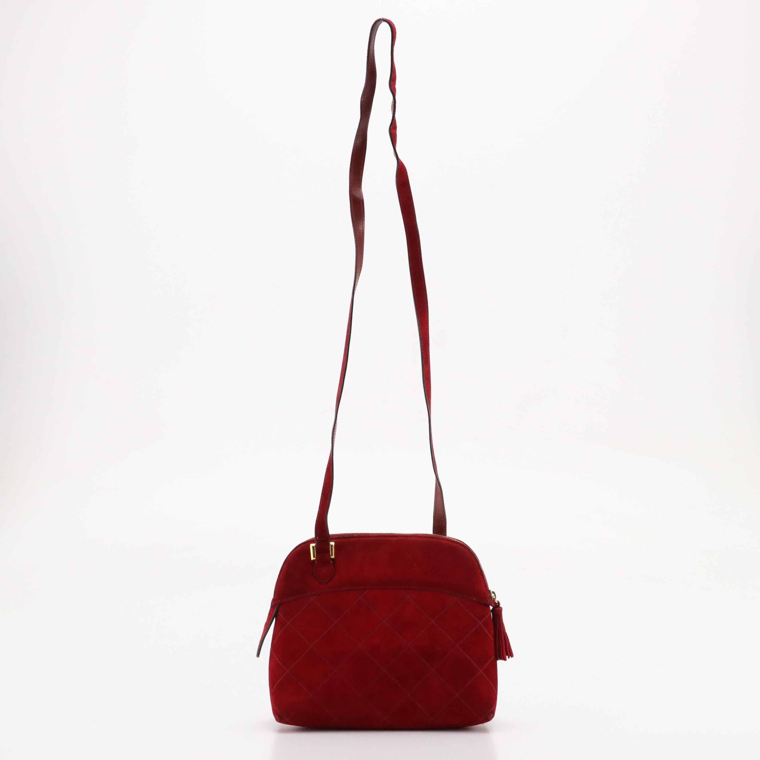 Salvatore Ferragamo Domed Zip-Around Crossbody Bag in Dark Red Quilted Suede