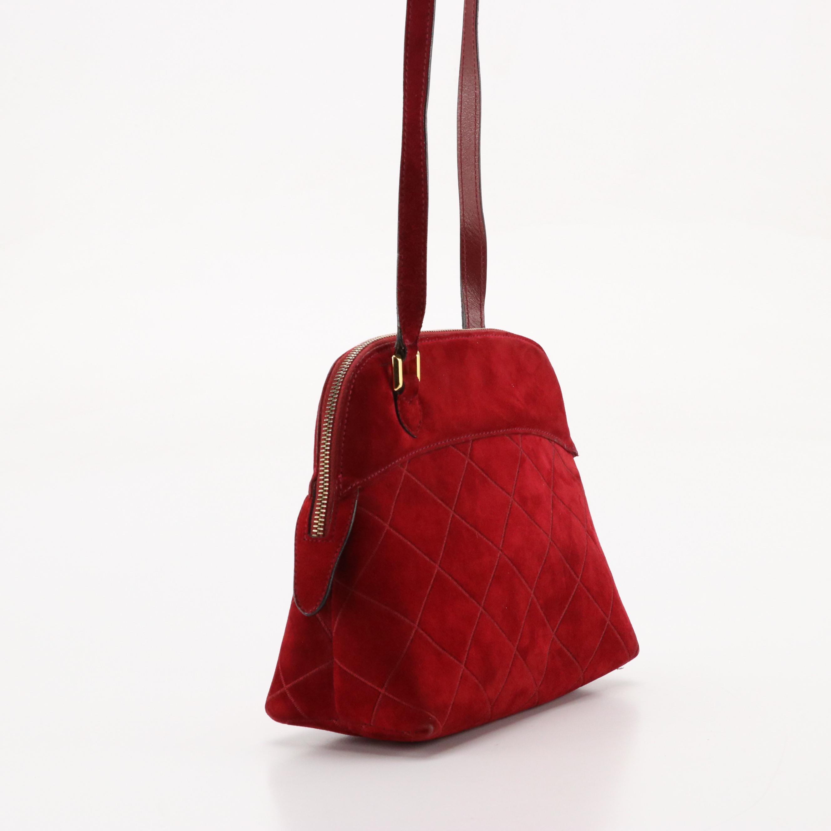 Salvatore Ferragamo Domed Zip-Around Crossbody Bag in Dark Red Quilted Suede