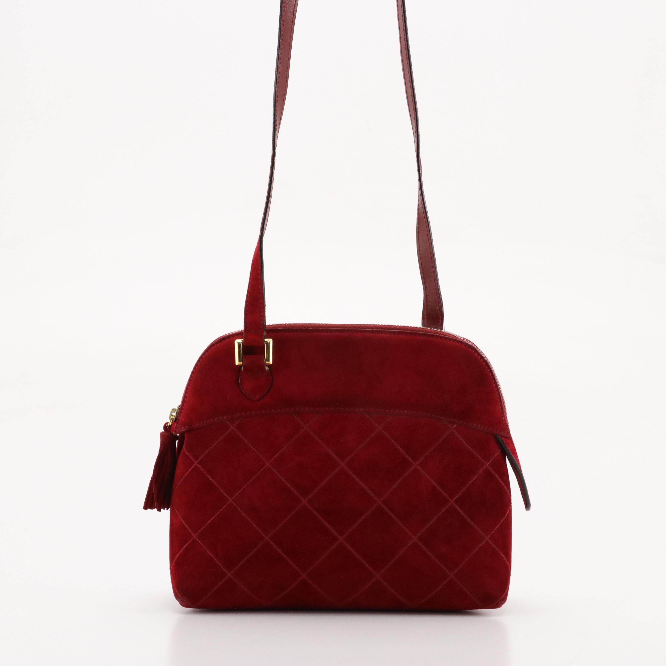 Salvatore Ferragamo Domed Zip-Around Crossbody Bag in Dark Red Quilted Suede