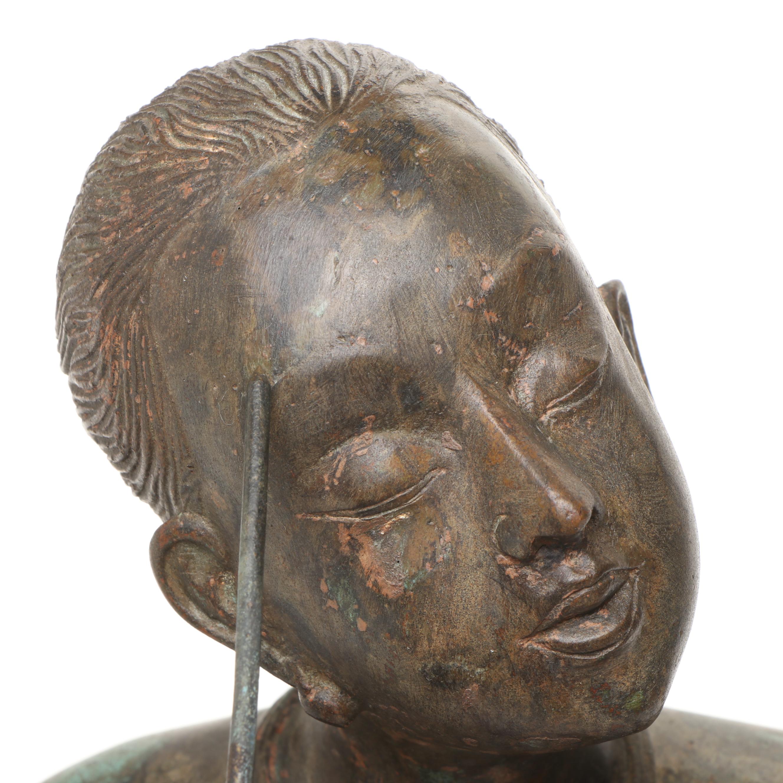 Thai Woman Doing Her Makeup Patinated Cast Bronze Sculpture
