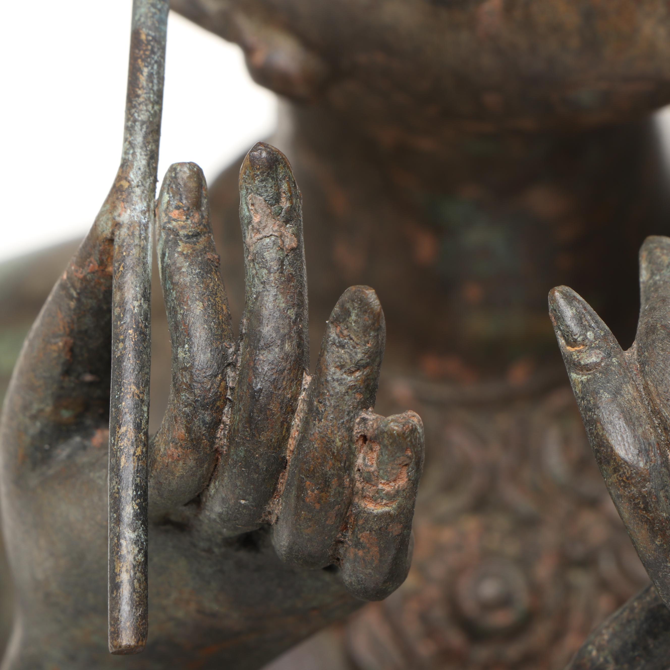 Thai Woman Doing Her Makeup Patinated Cast Bronze Sculpture