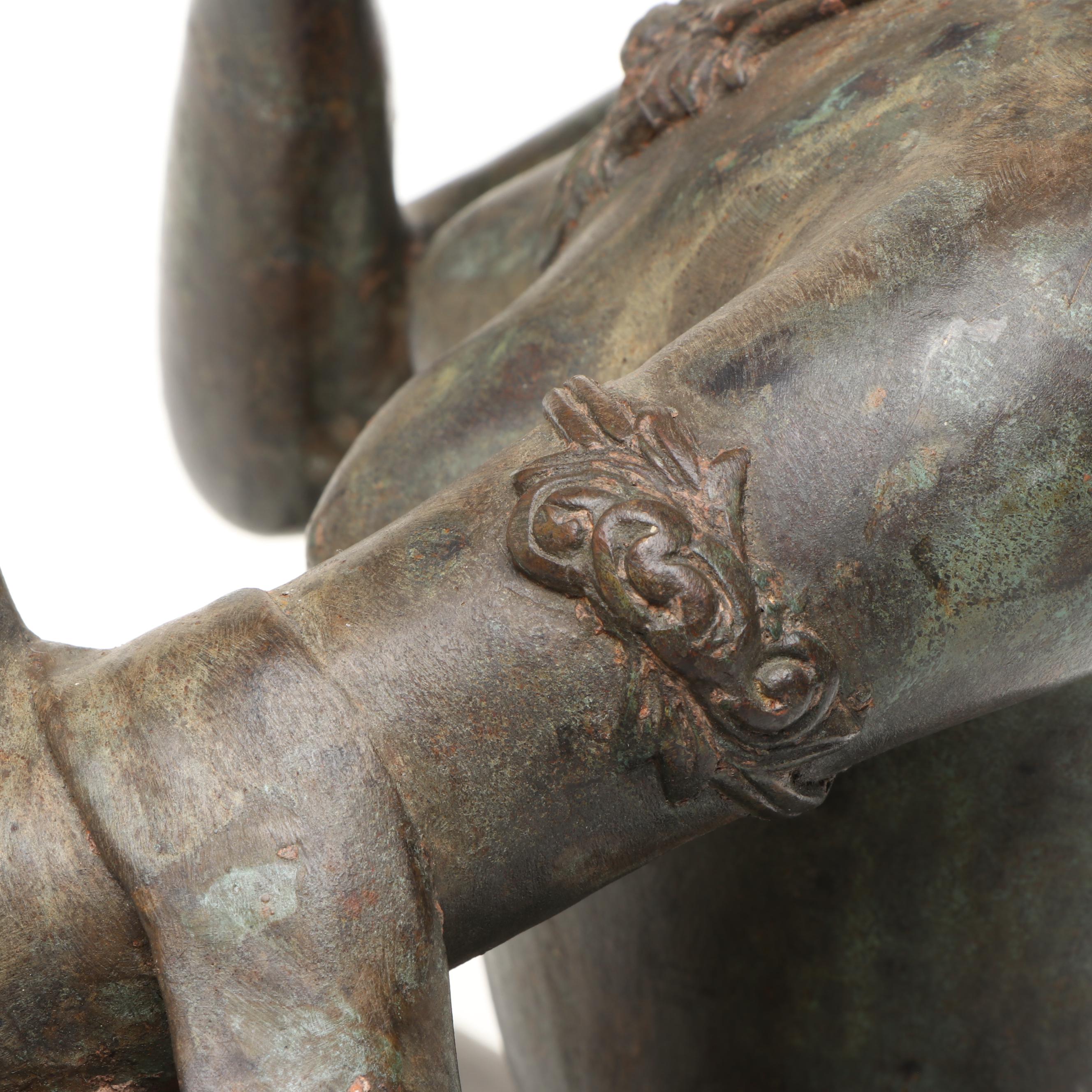 Thai Woman Doing Her Makeup Patinated Cast Bronze Sculpture