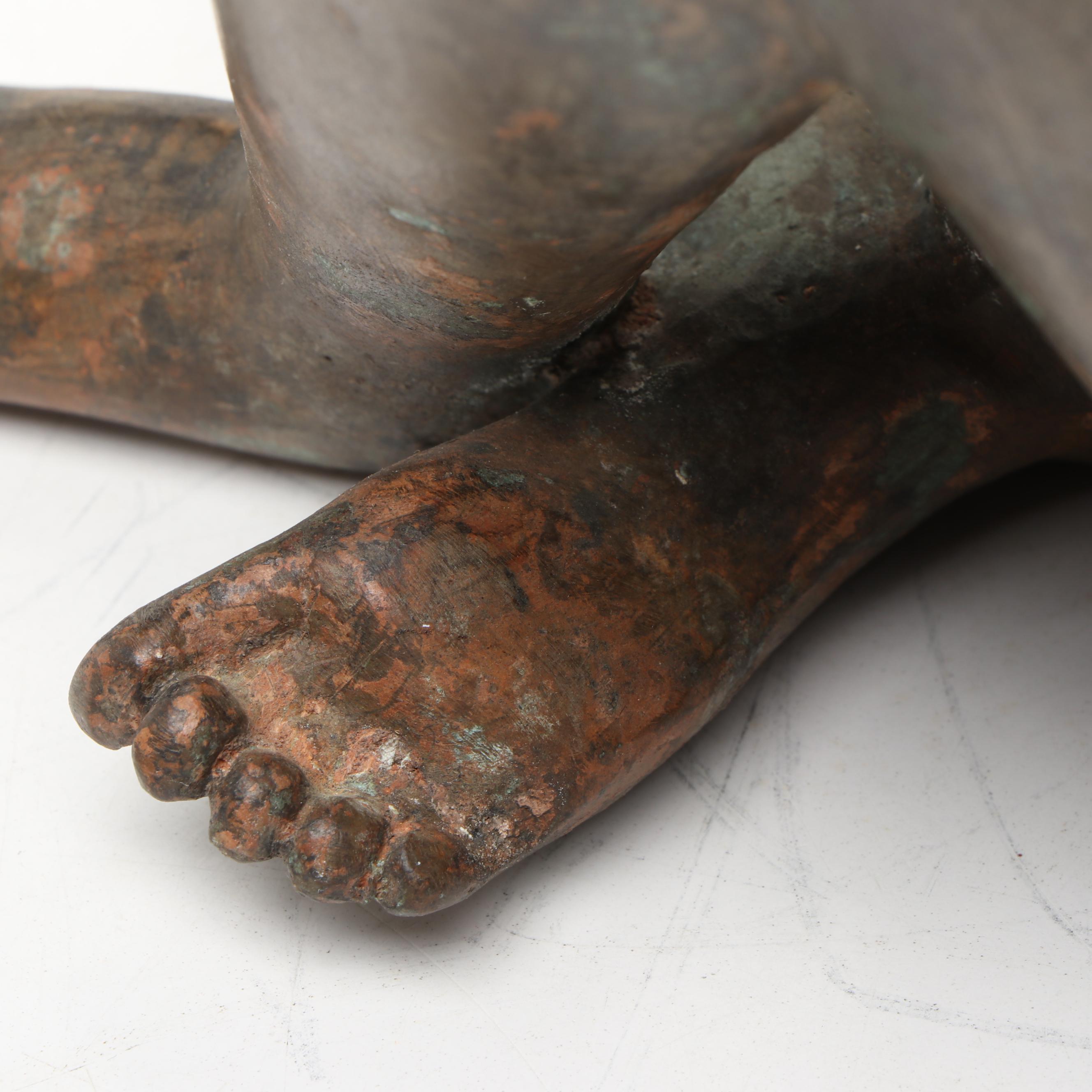 Thai Woman Doing Her Makeup Patinated Cast Bronze Sculpture