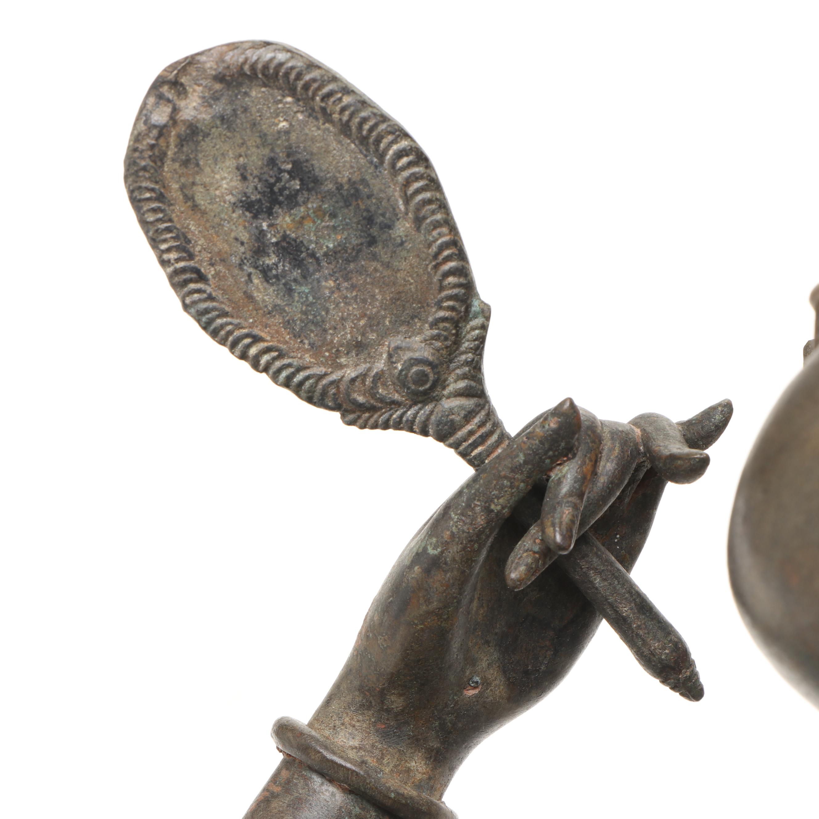 Thai Woman Doing Her Makeup Patinated Cast Bronze Sculpture