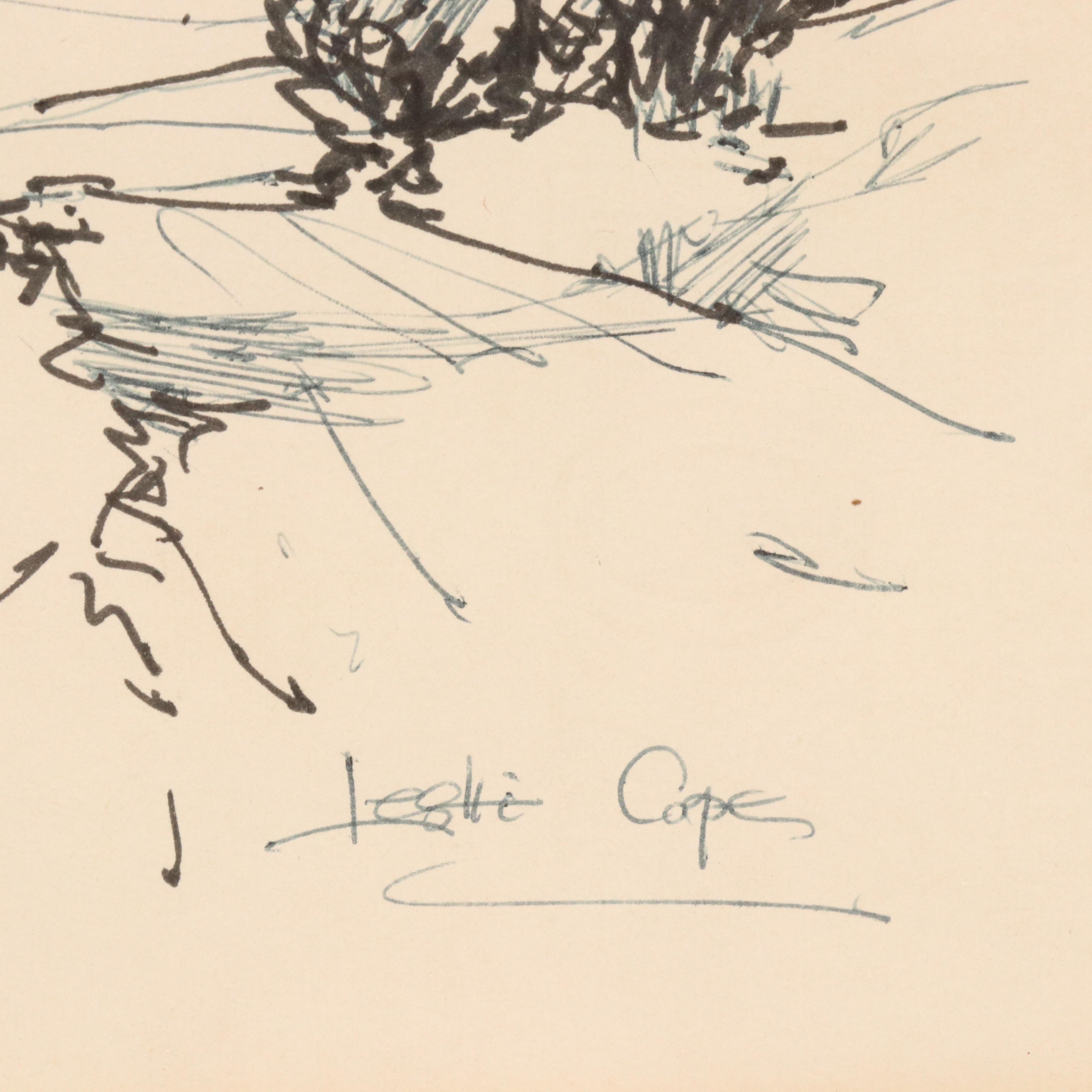 Leslie Cope Pen and Ink Drawing of American Farmhouse, Late 20th Century