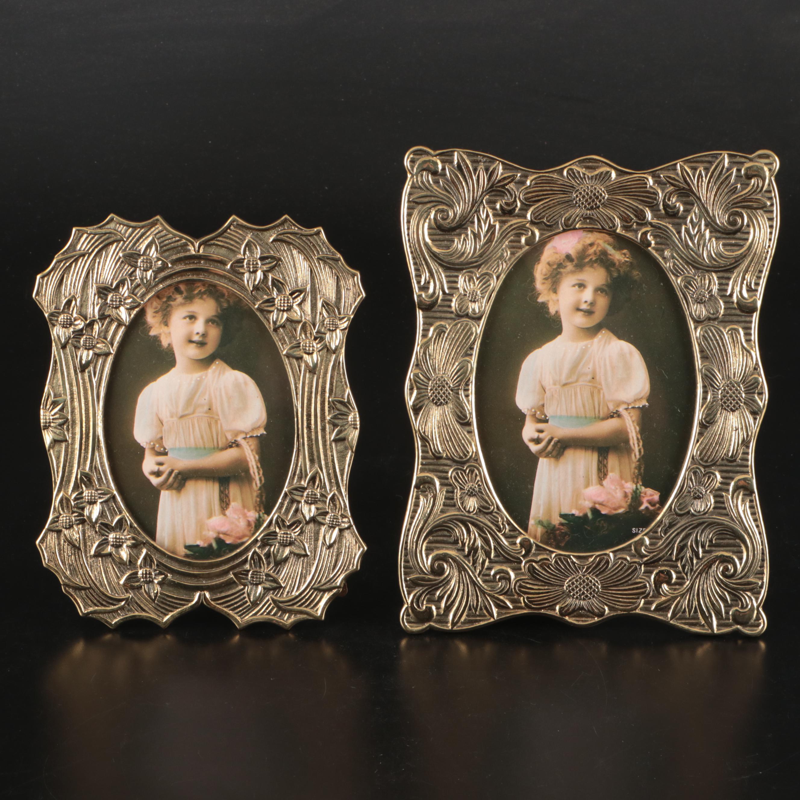 Matson Ormolu Jewelry Casket with Brass Picture Frames and Other Vanity Décor