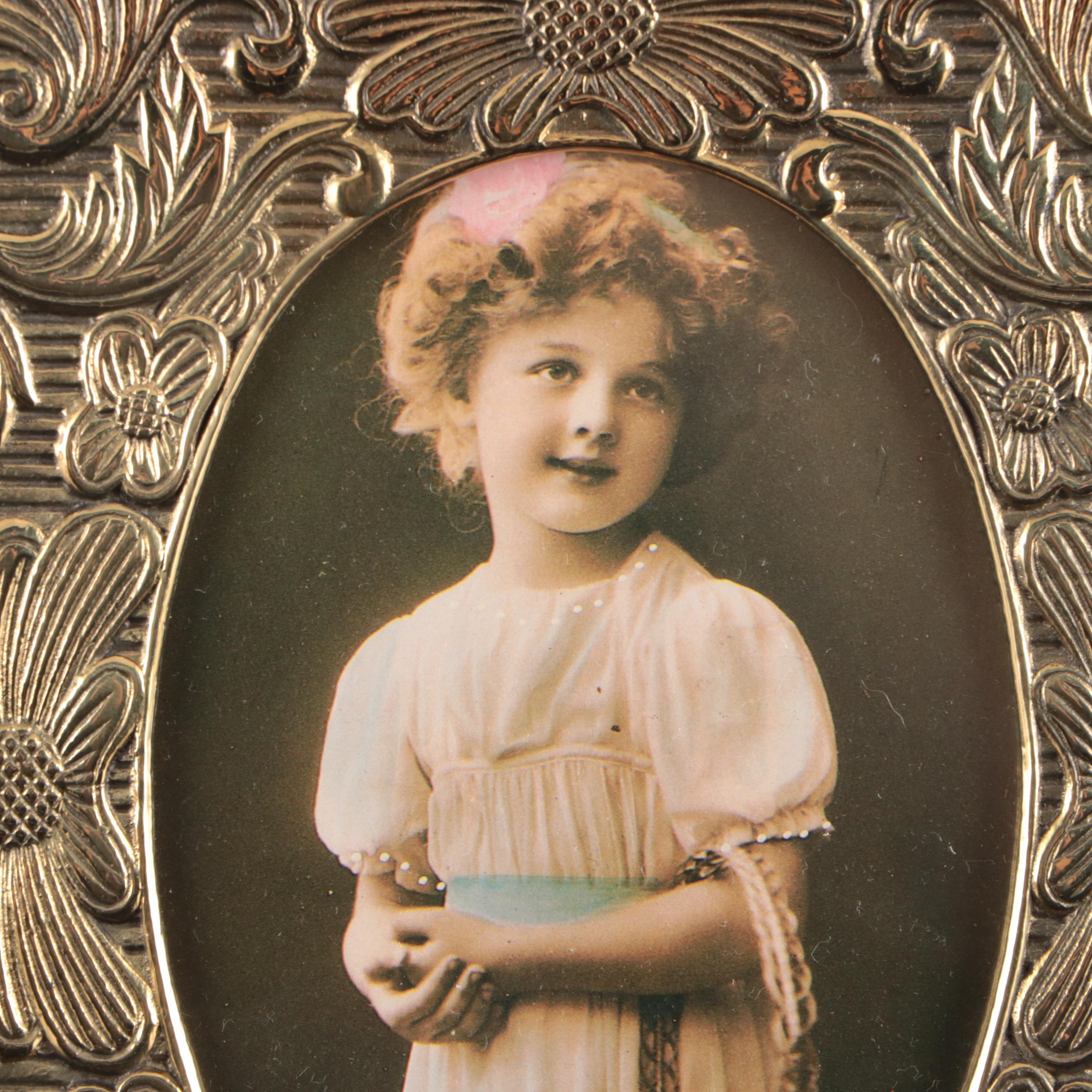 Matson Ormolu Jewelry Casket with Brass Picture Frames and Other Vanity Décor