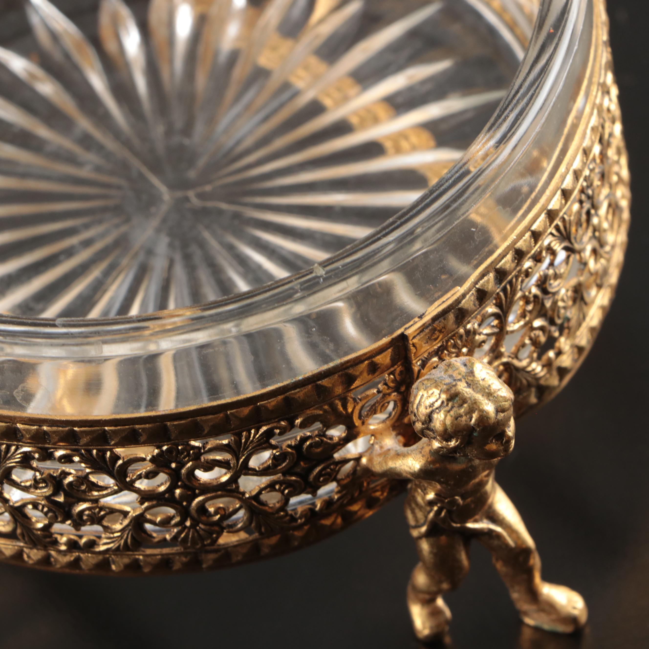 Matson Ormolu Jewelry Casket with Brass Picture Frames and Other Vanity Décor