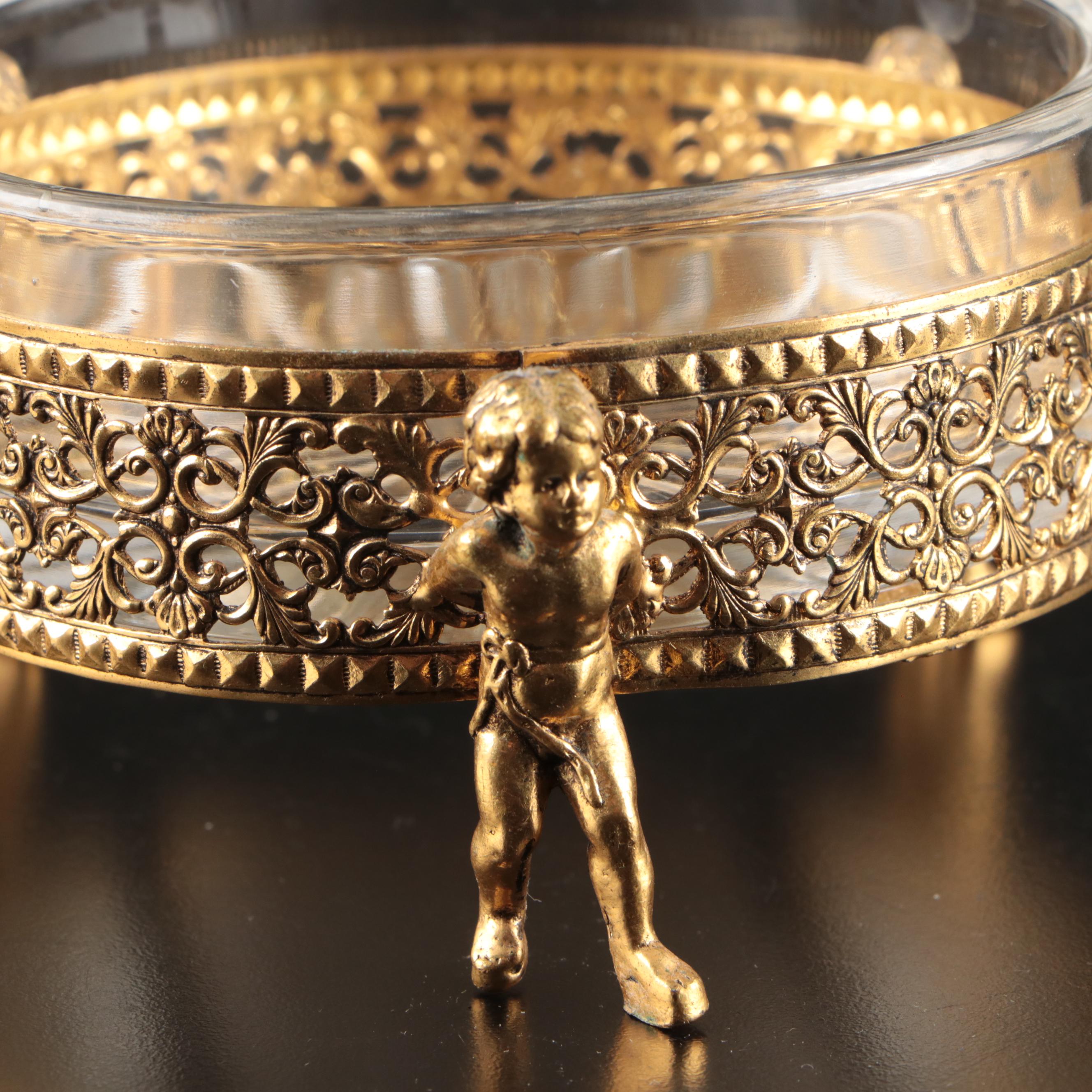 Matson Ormolu Jewelry Casket with Brass Picture Frames and Other Vanity Décor