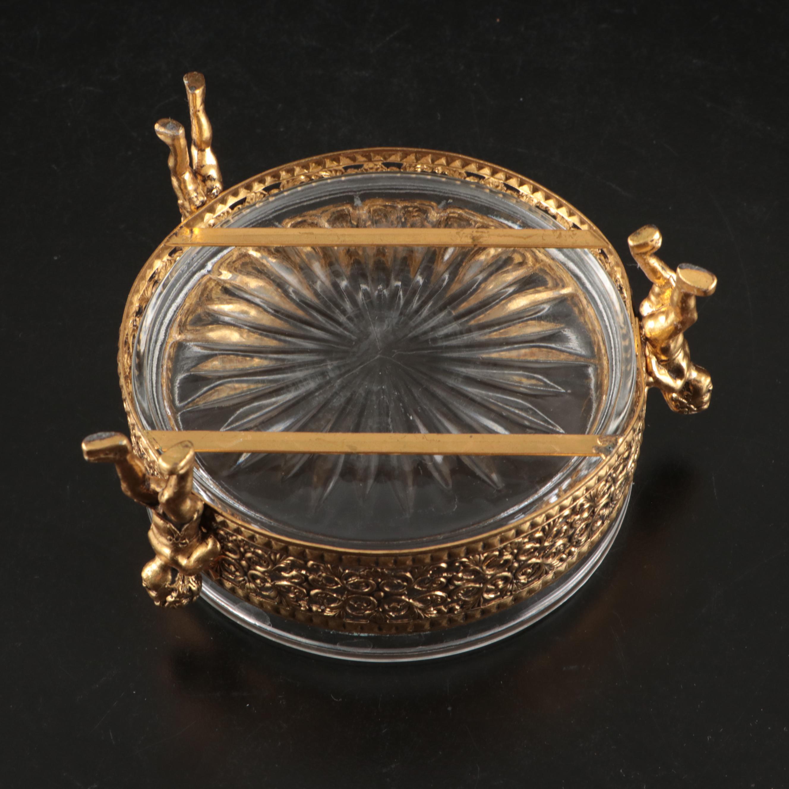 Matson Ormolu Jewelry Casket with Brass Picture Frames and Other Vanity Décor