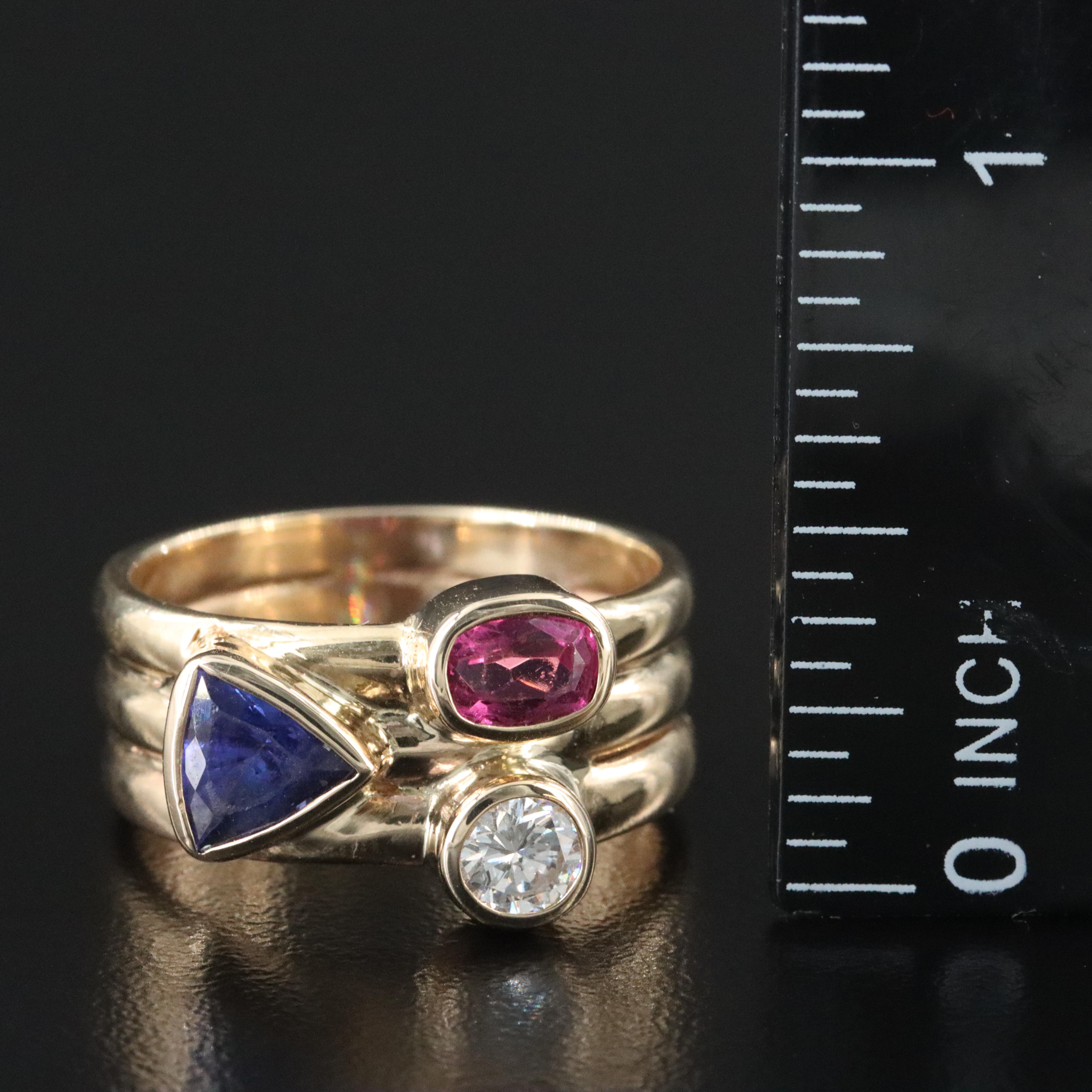 14K Tanzanite, Tourmaline, and Diamond Ring