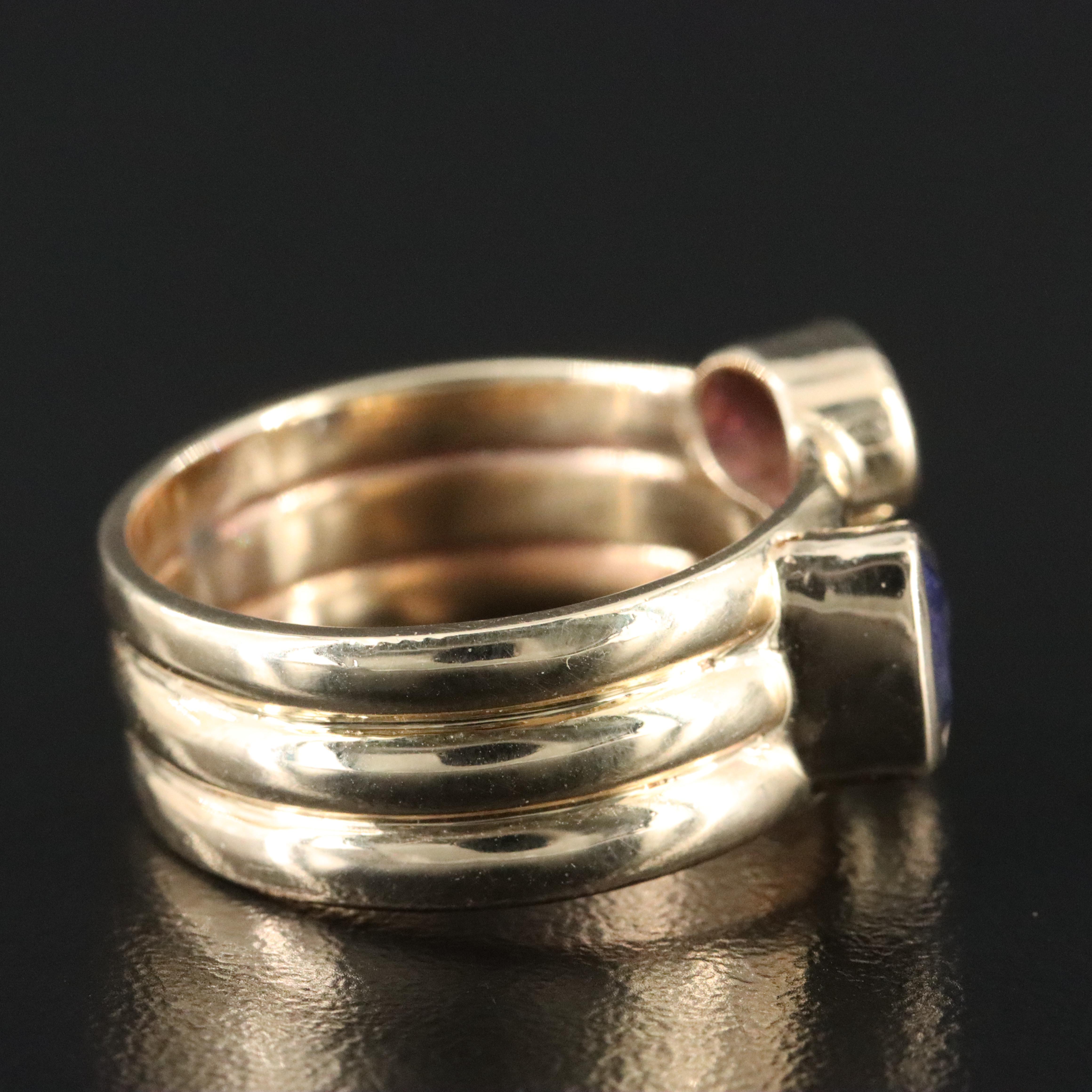 14K Tanzanite, Tourmaline, and Diamond Ring