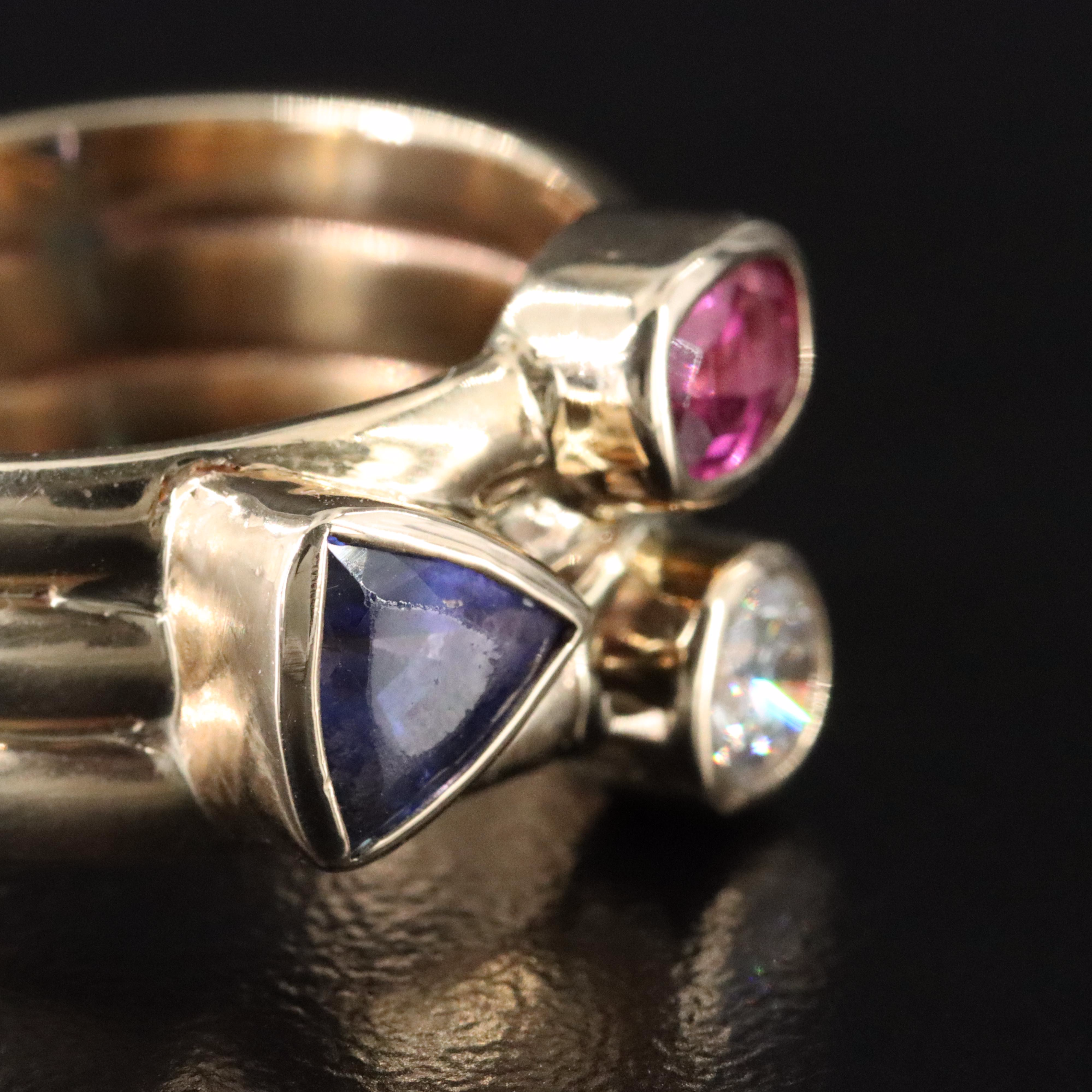14K Tanzanite, Tourmaline, and Diamond Ring