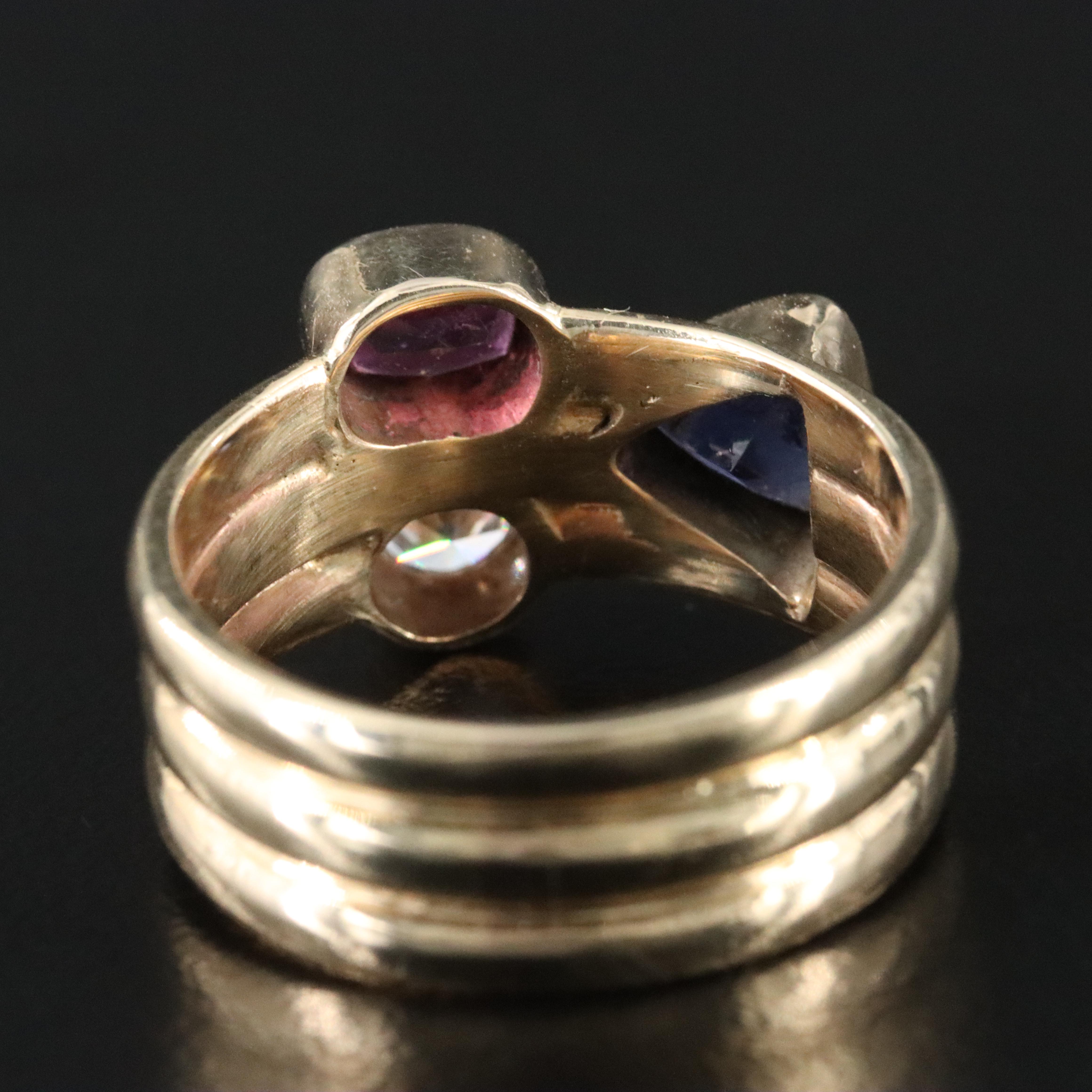 14K Tanzanite, Tourmaline, and Diamond Ring