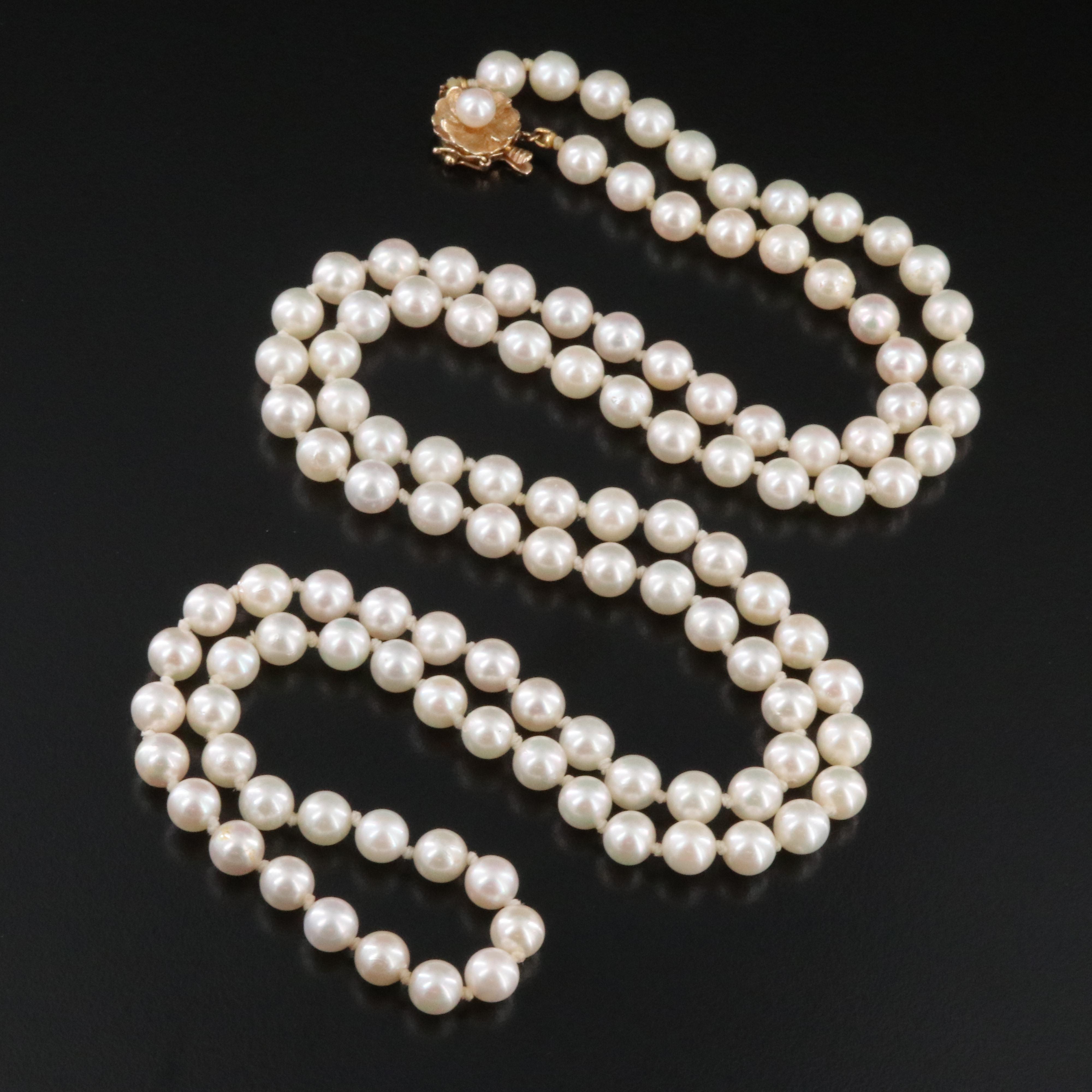 Pearl Necklace with 14K Flower Clasp