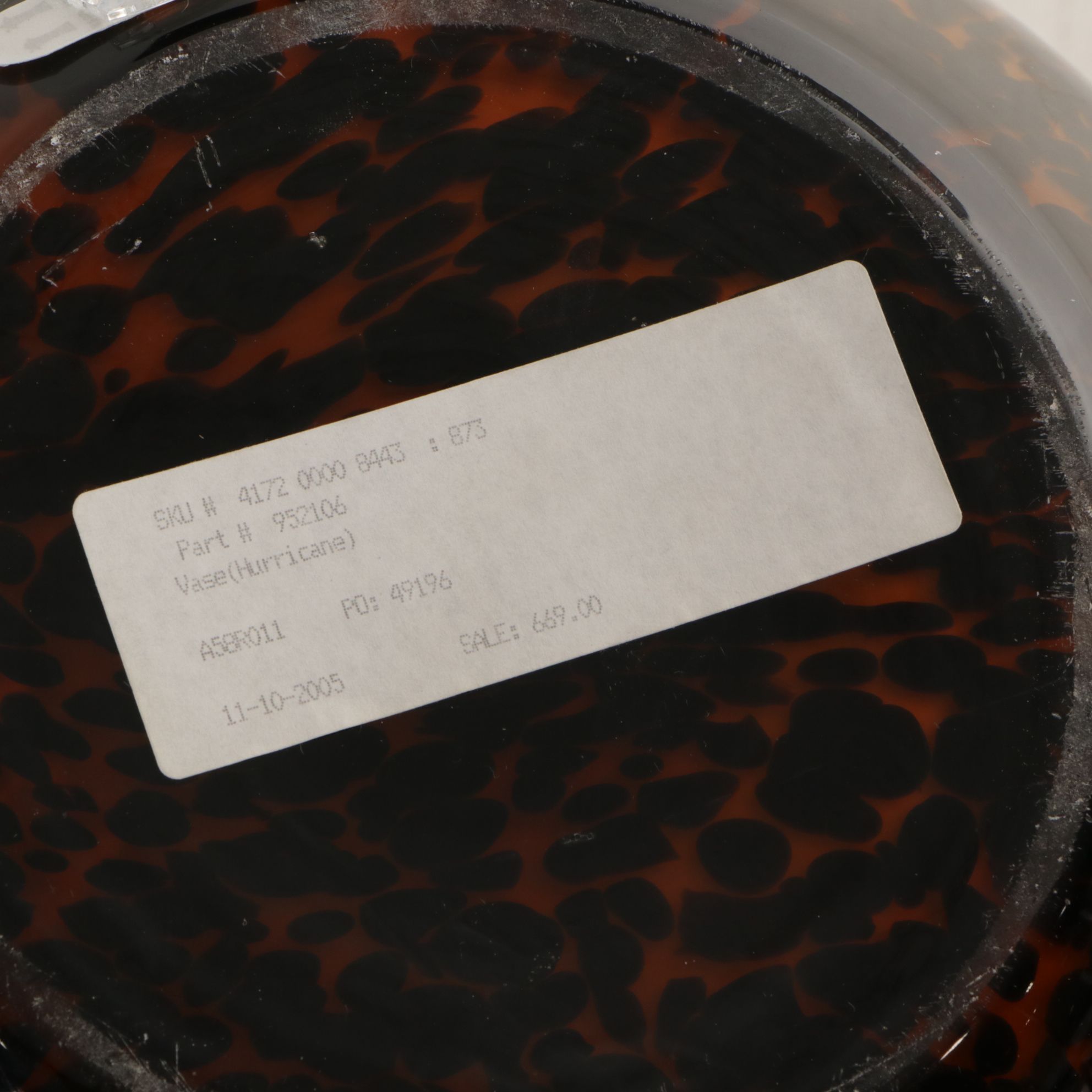 Faux Tortoise Shell Glass Floor Vase Converted to Lamp, 2005