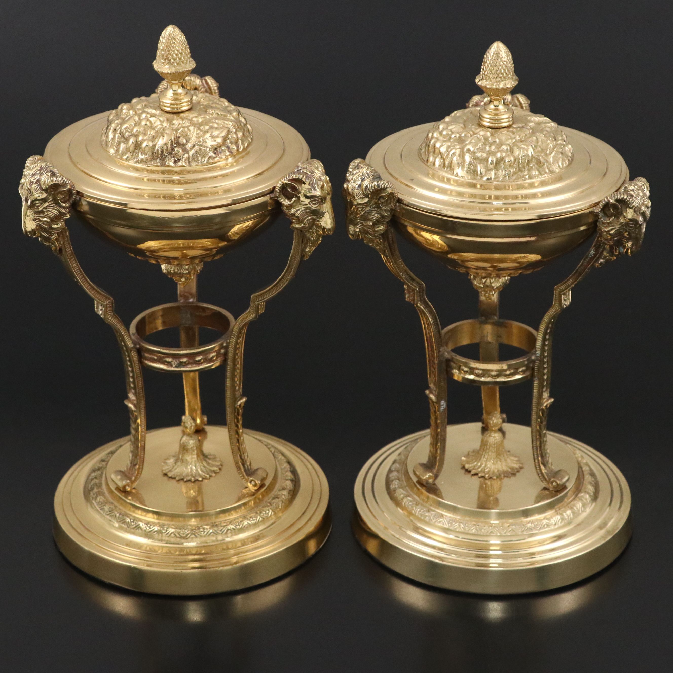 Decorative Crafts, Inc. Lacquered Brass Footed Urns