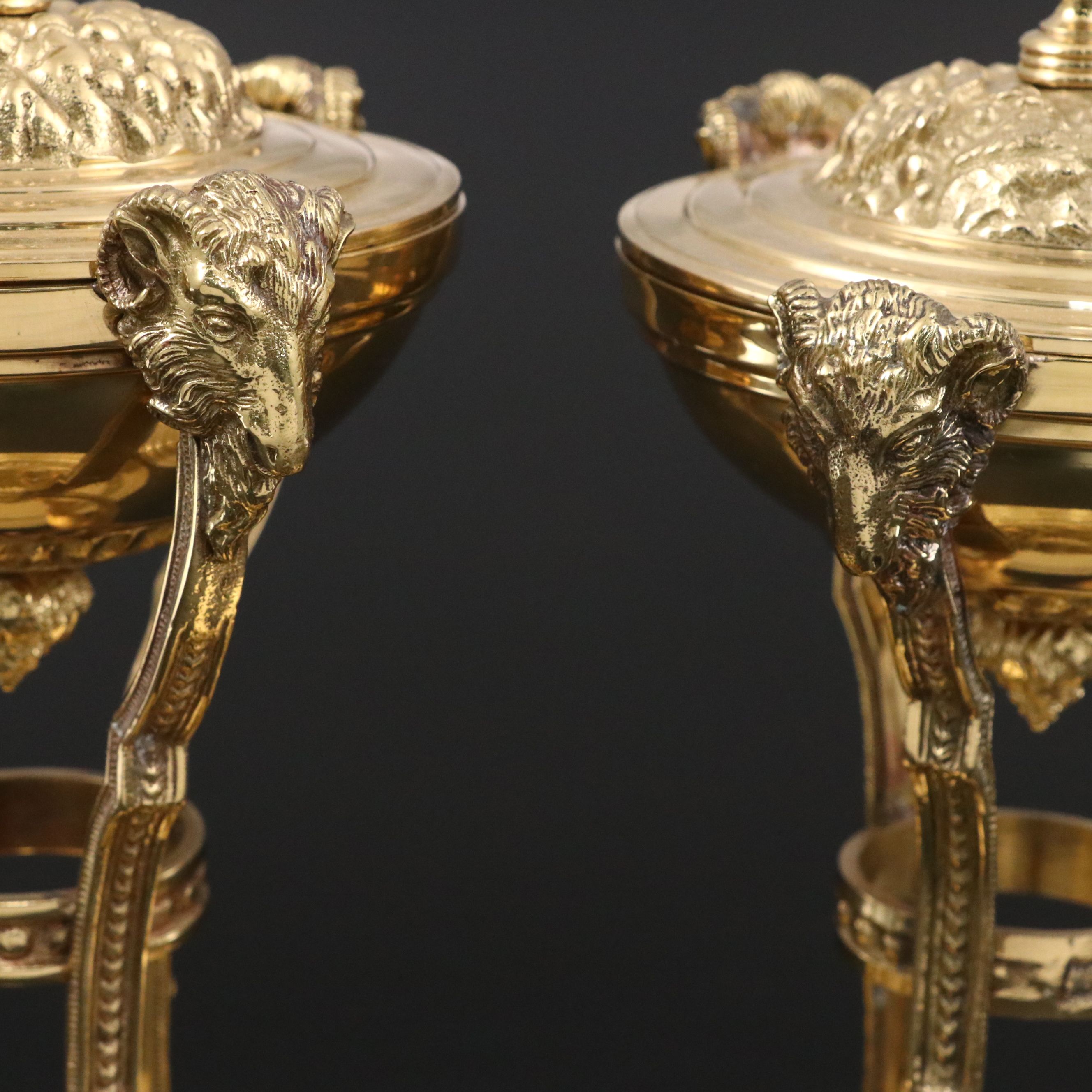 Decorative Crafts, Inc. Lacquered Brass Footed Urns