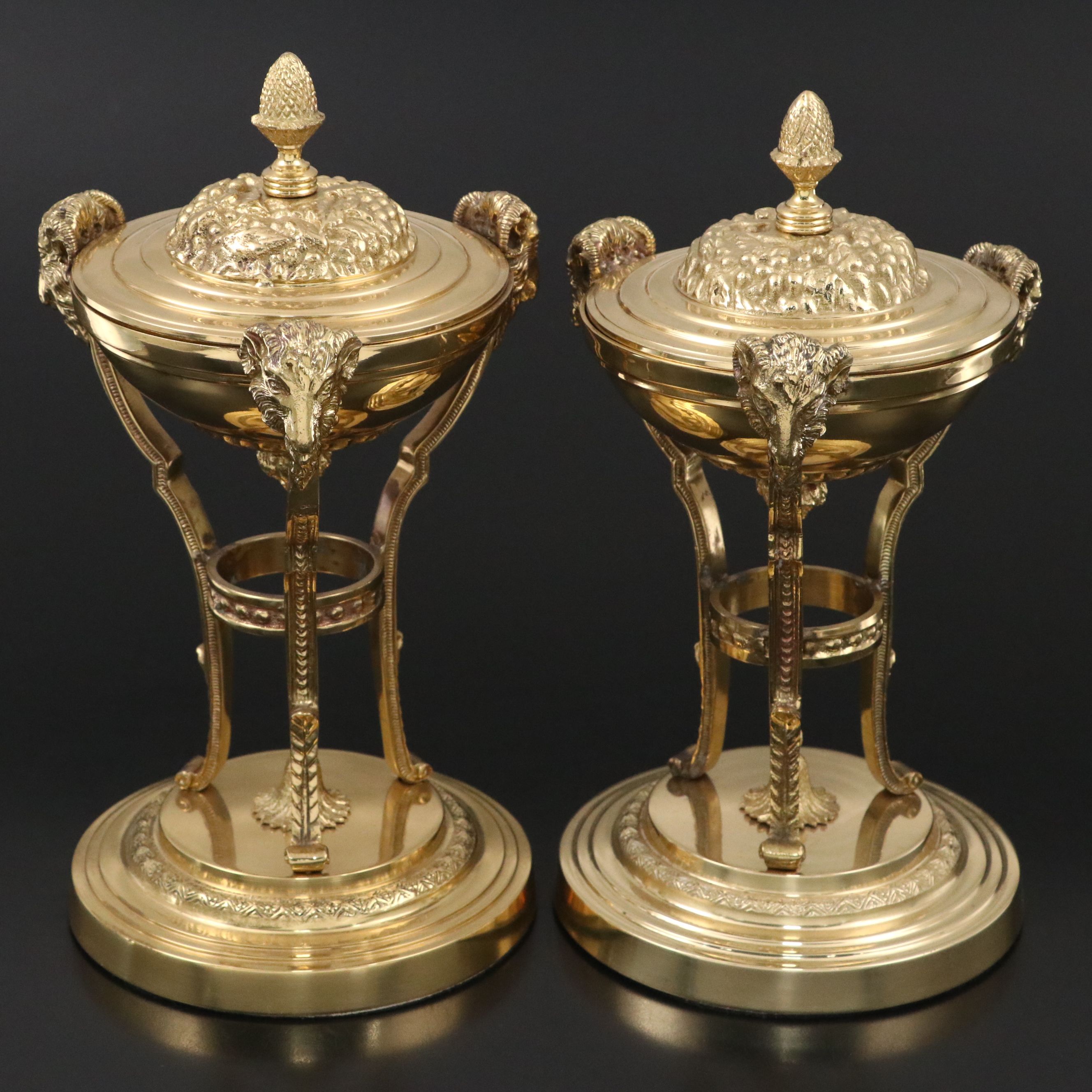 Decorative Crafts, Inc. Lacquered Brass Footed Urns